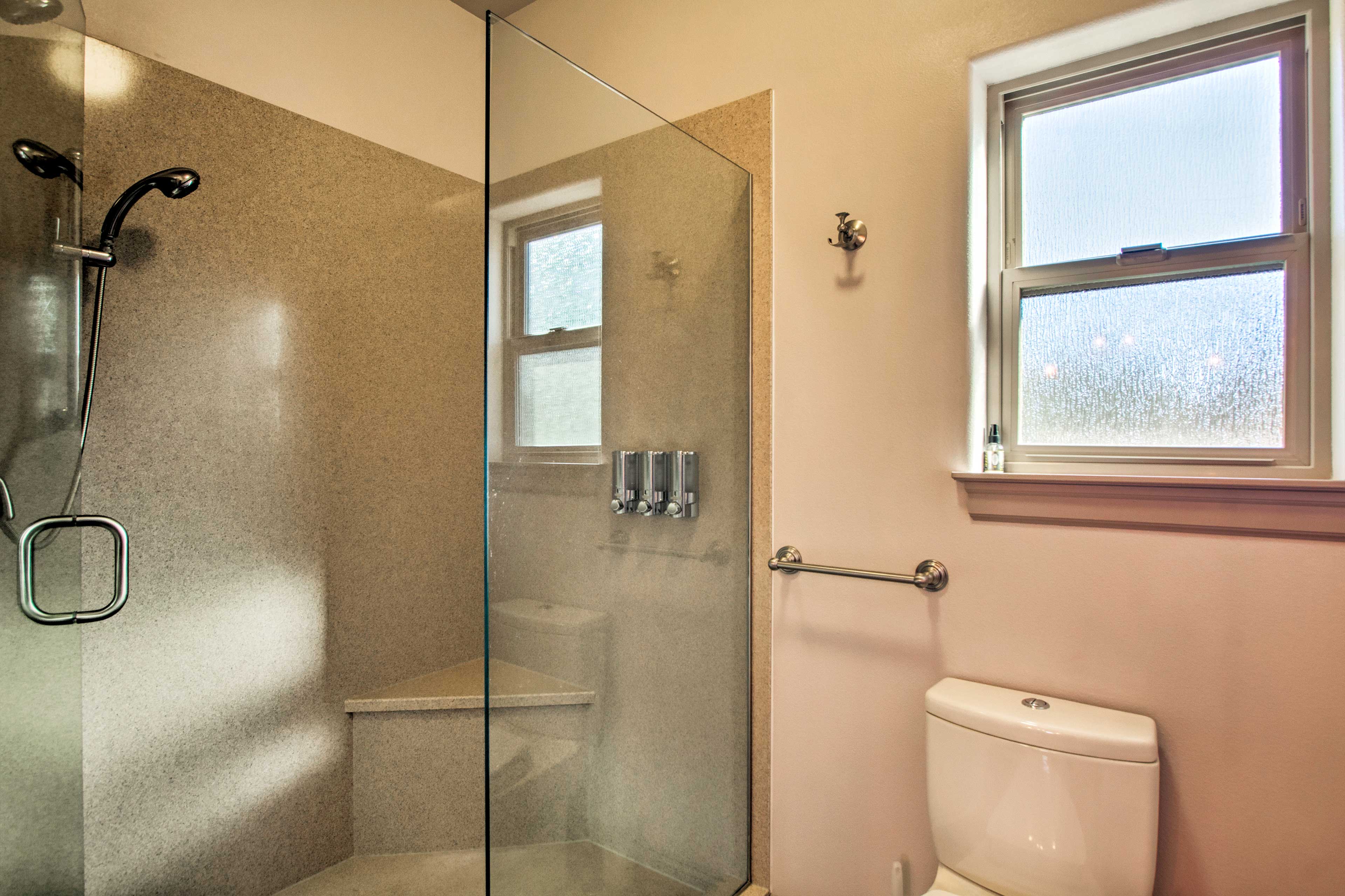 Rinse off before bed in the walk-in shower.