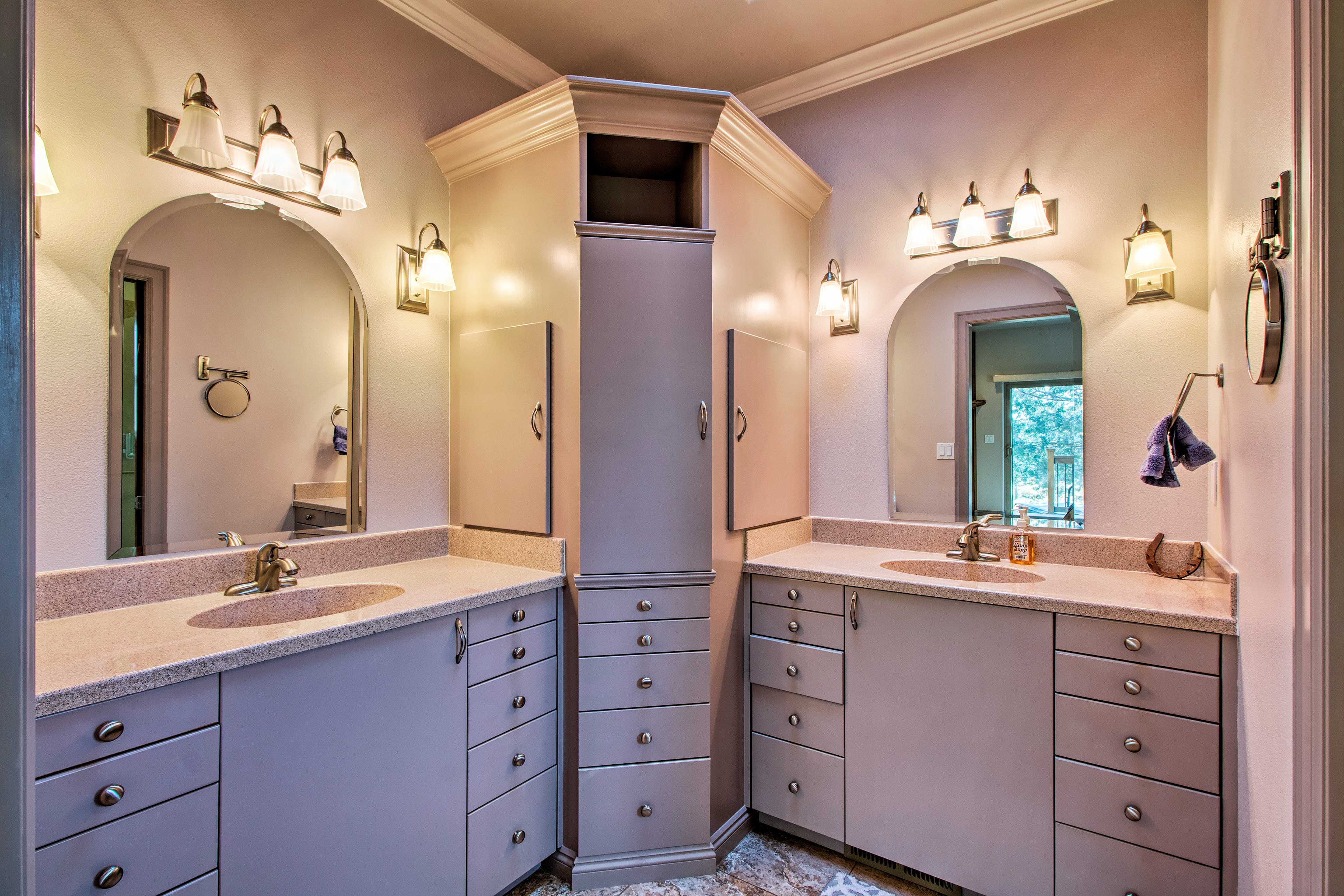 Dual vanities makes getting ready a breeze!