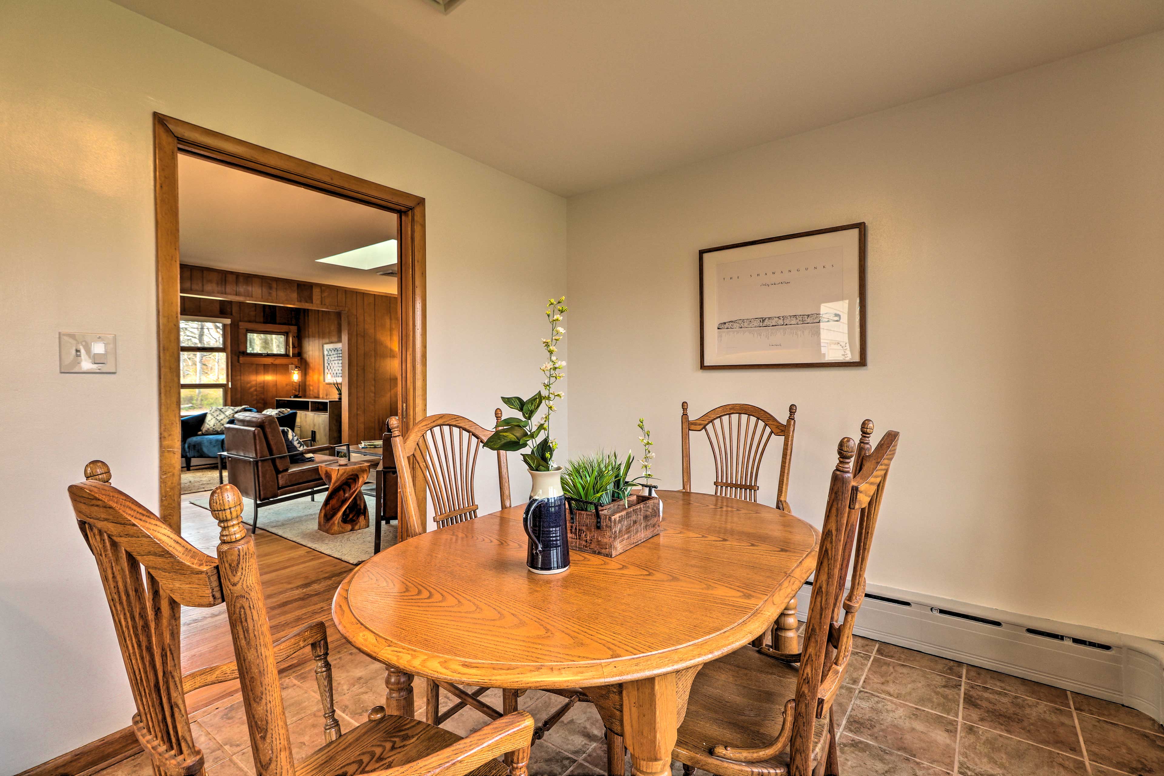 Dine at the wooden table in this cozy nook.
