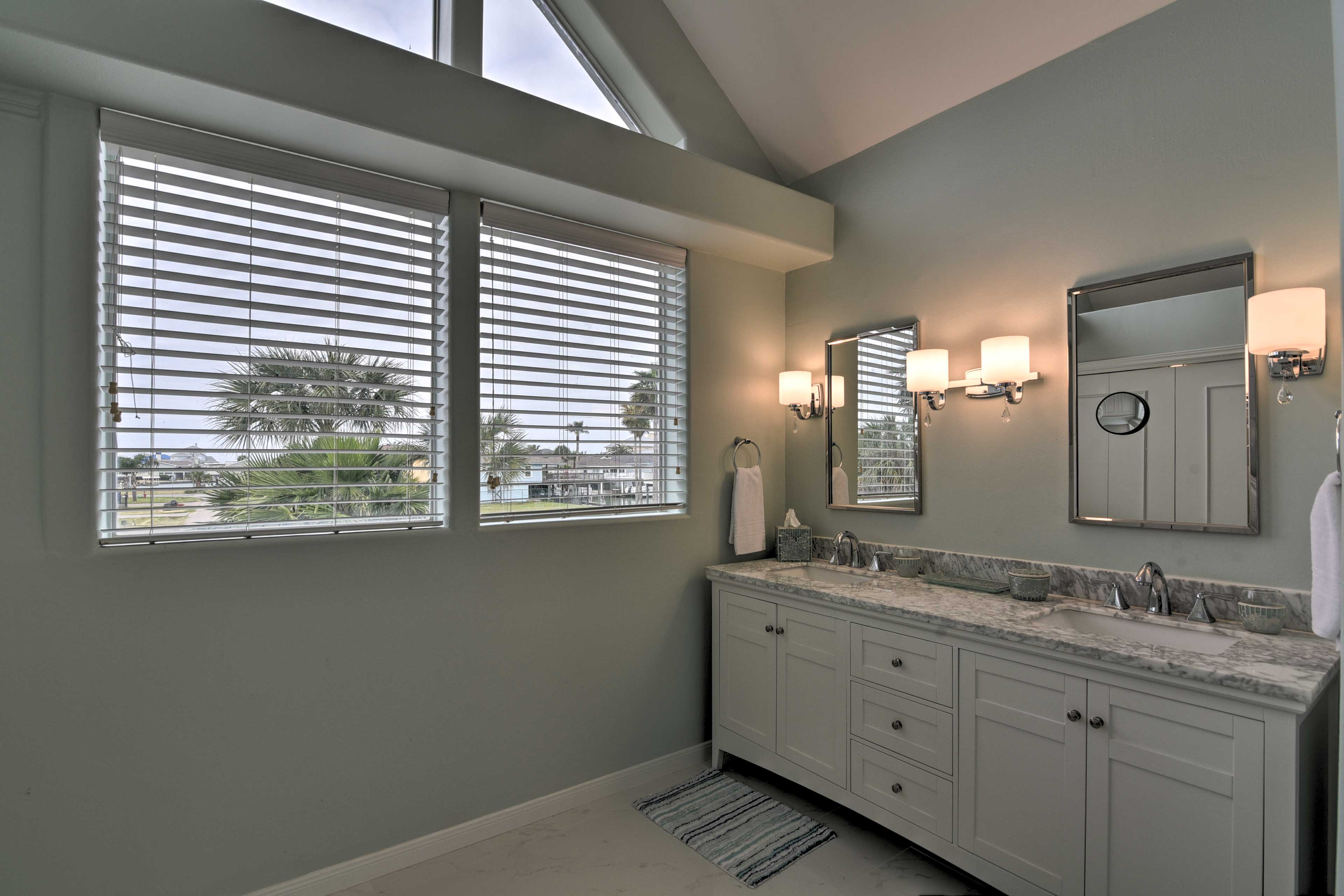 A dual sink vanity makes getting ready a breeze.