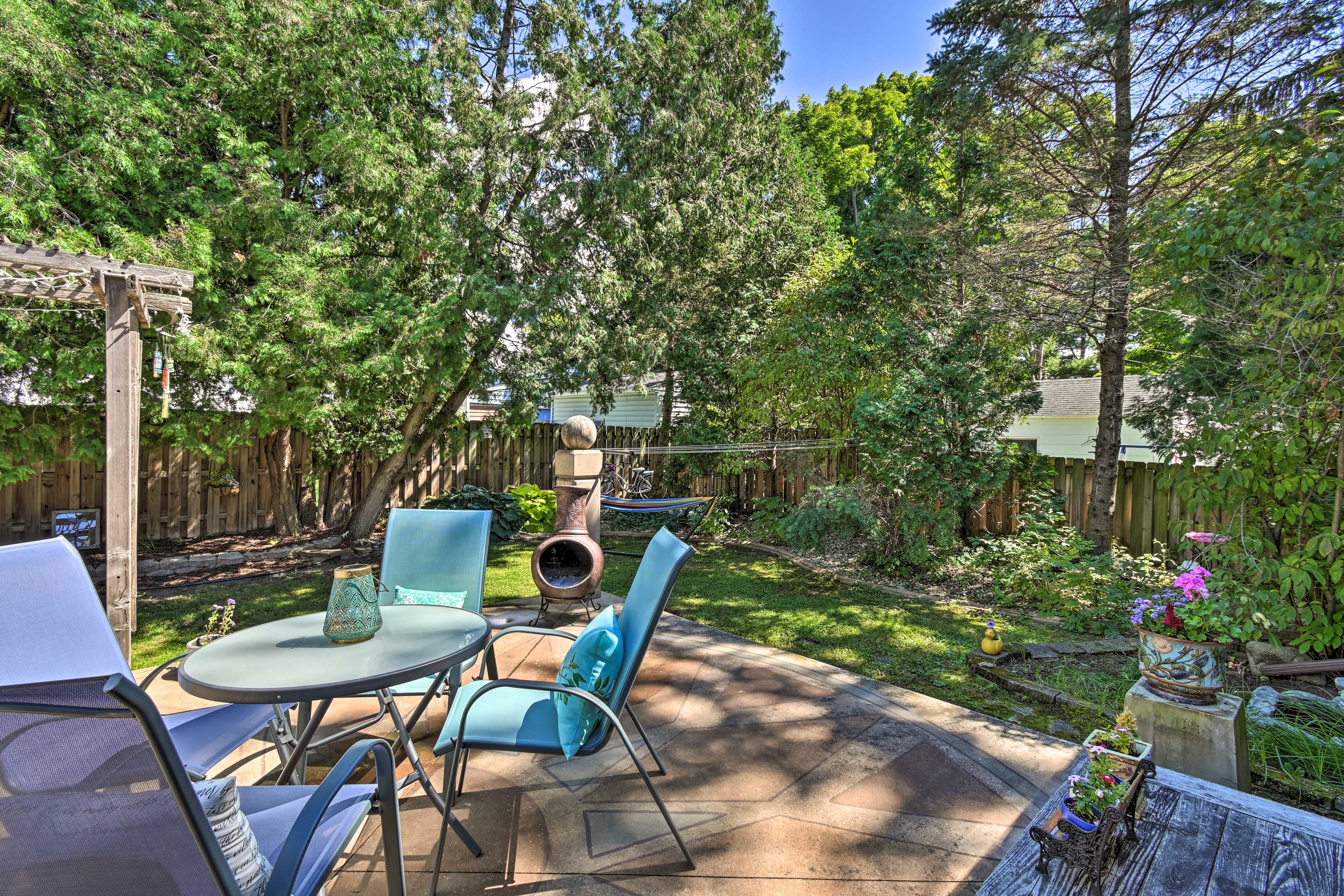 The backyard boasts a patio that's perfect for dining in the summer months.