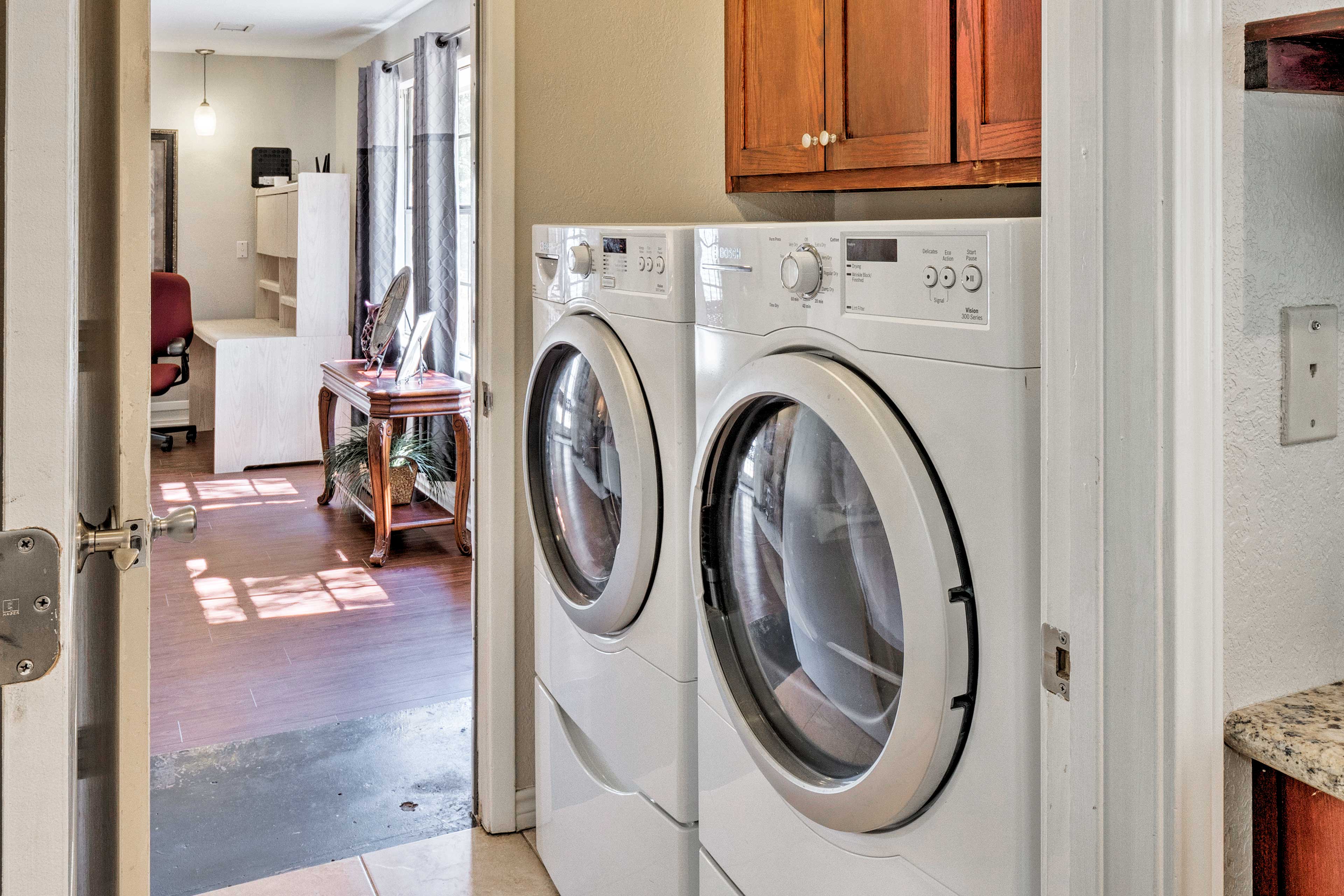 Keep your clothes fresh with the washer and dryer.