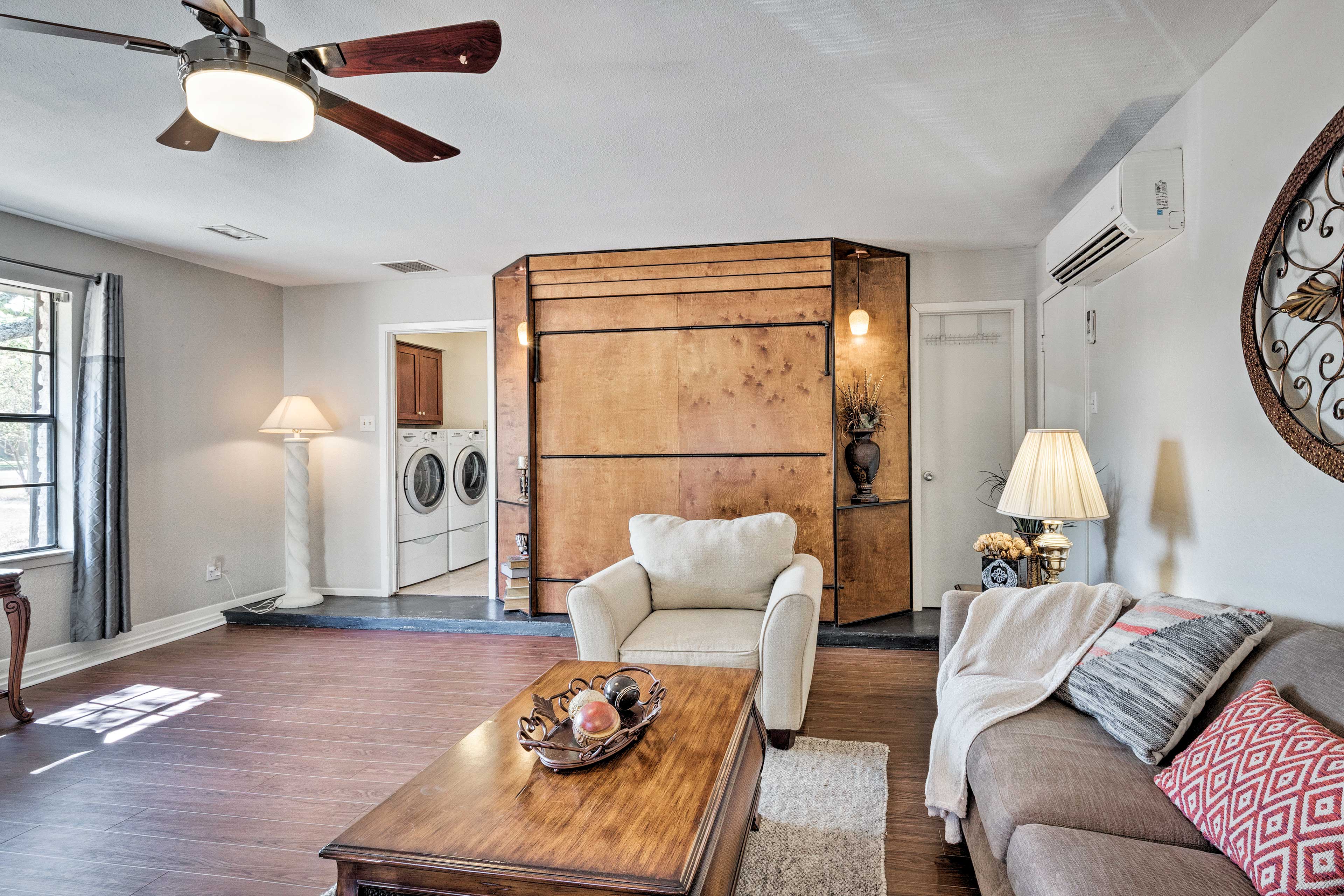 The room has a king-sized Murphy bed.