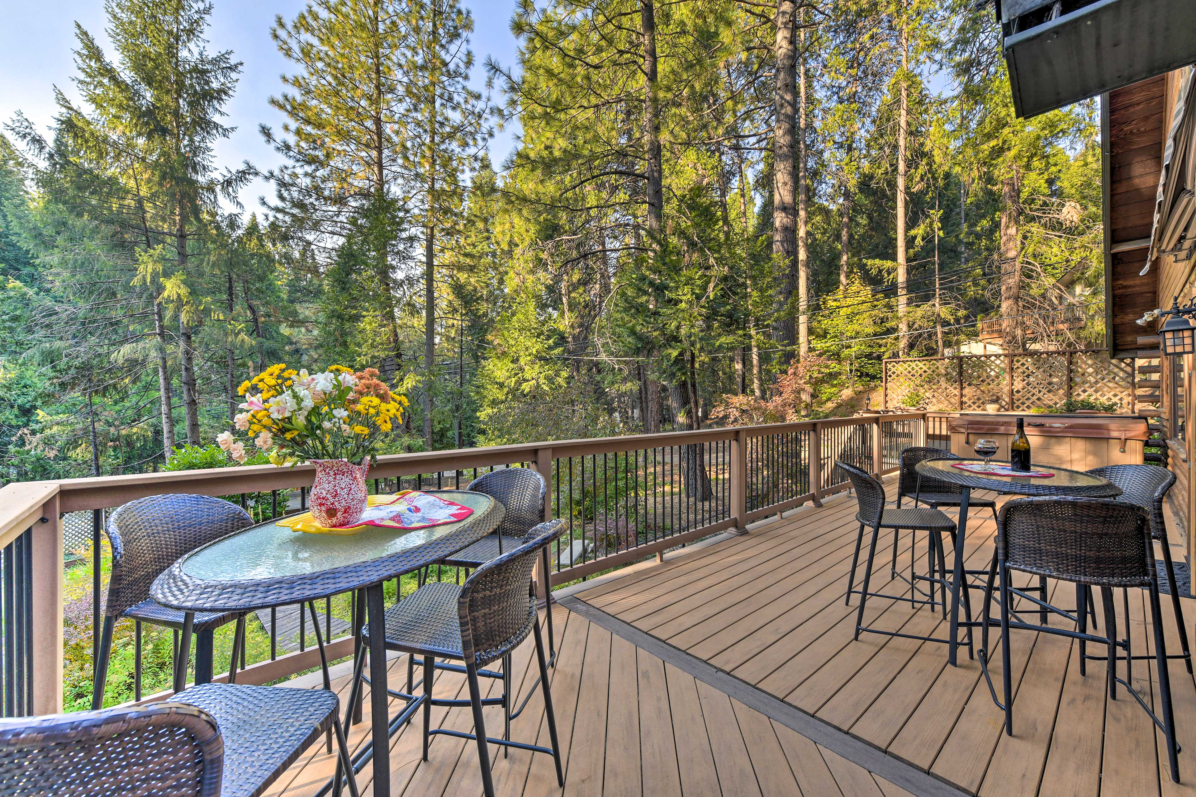 Spend your evenings on the deck of this vacation rental watching the sun set.