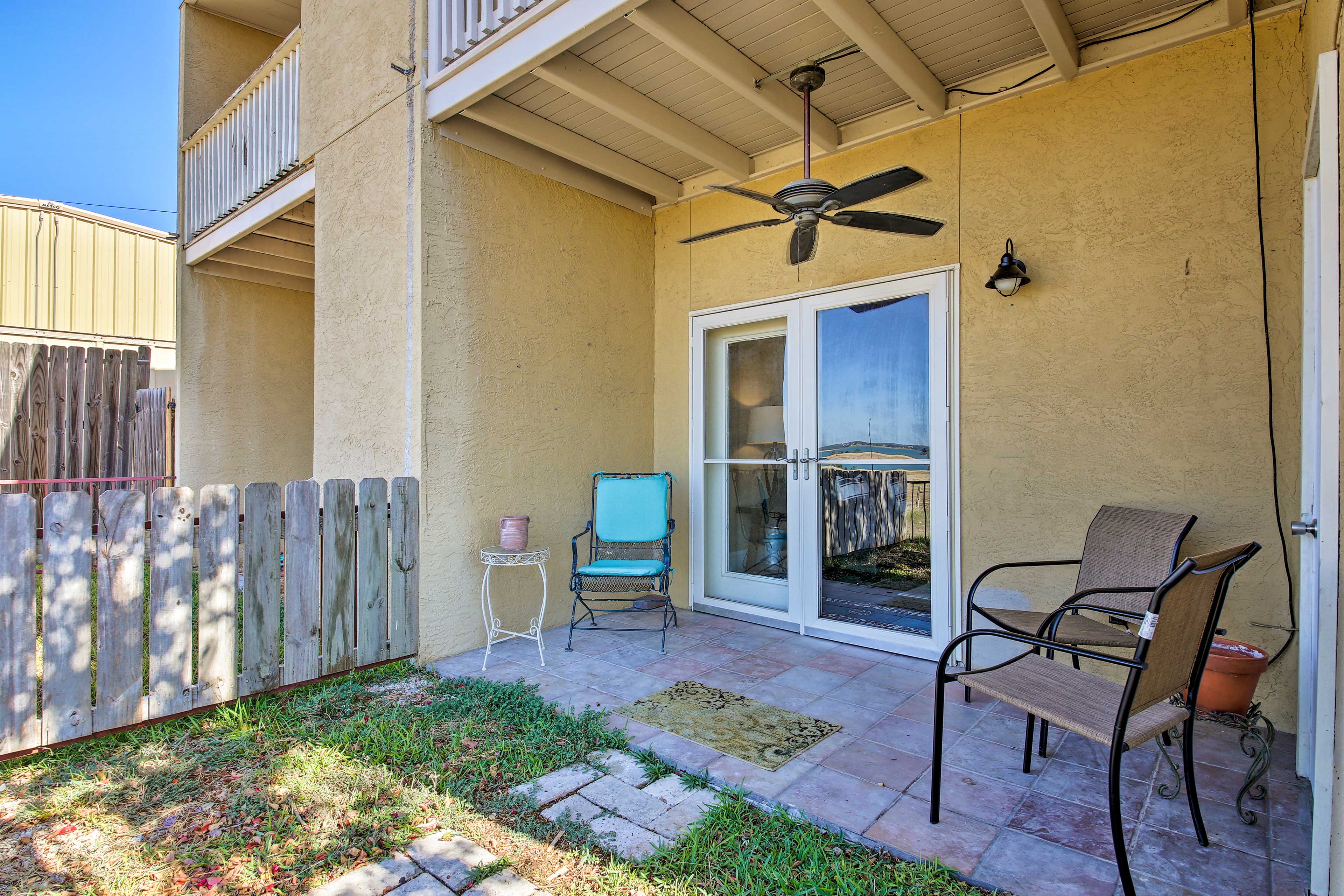 Wander outside for fresh air on the patio.