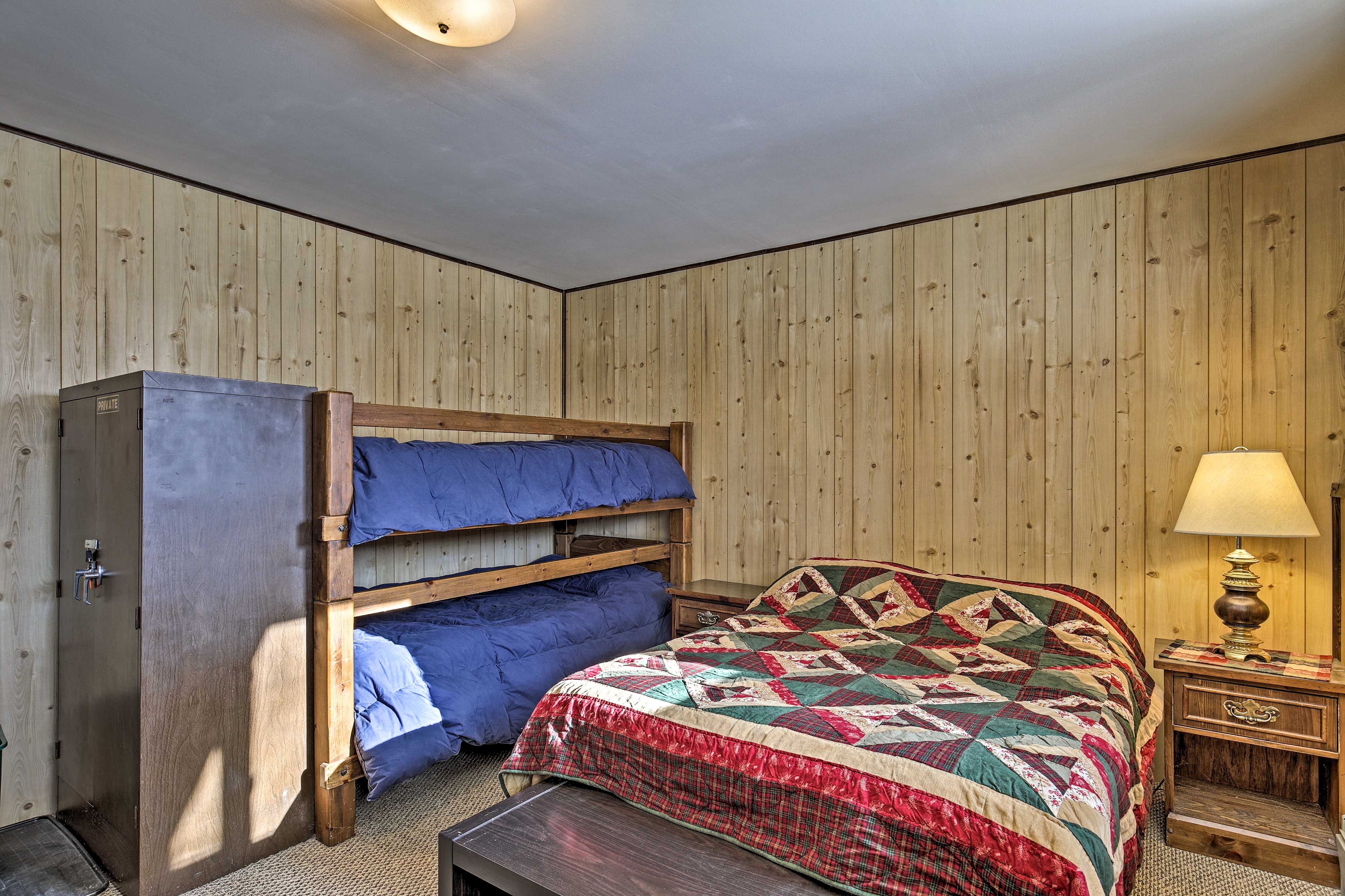 Stay cozy with a twin bunk bed in the room.