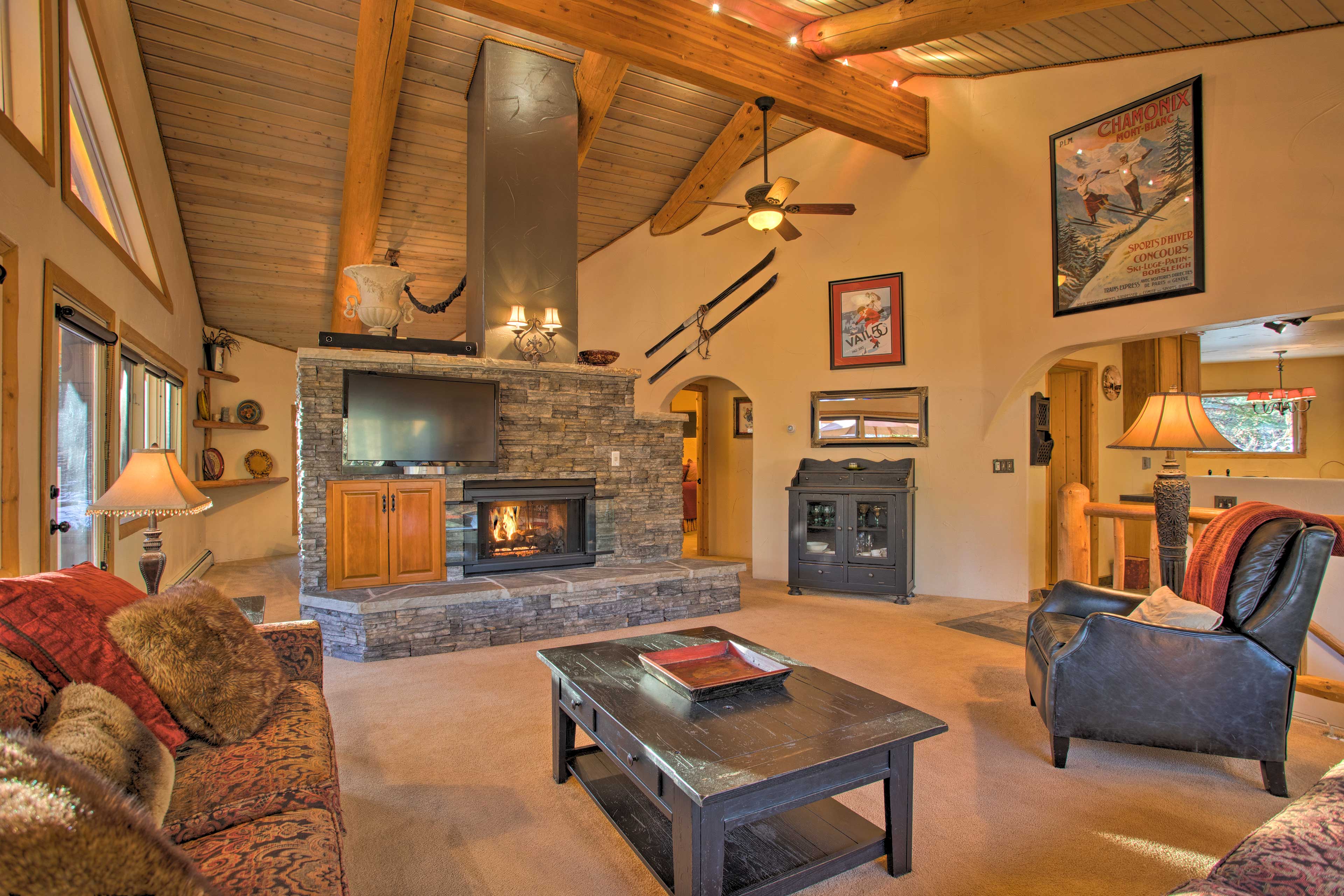 Living Room | Stone Fireplace | Sleeper Sofa