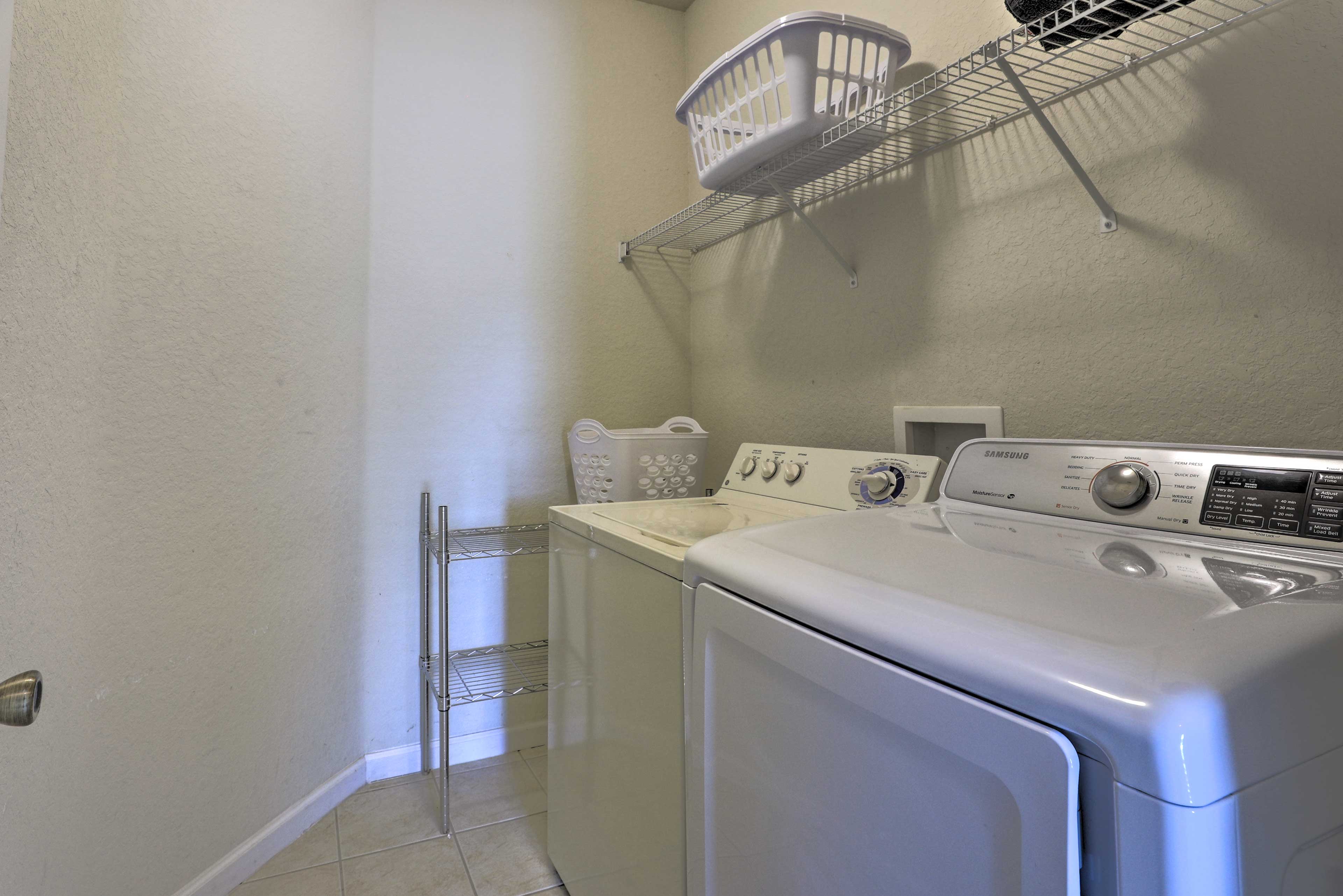Keep your vacation clothes clean with the washer and dryer.