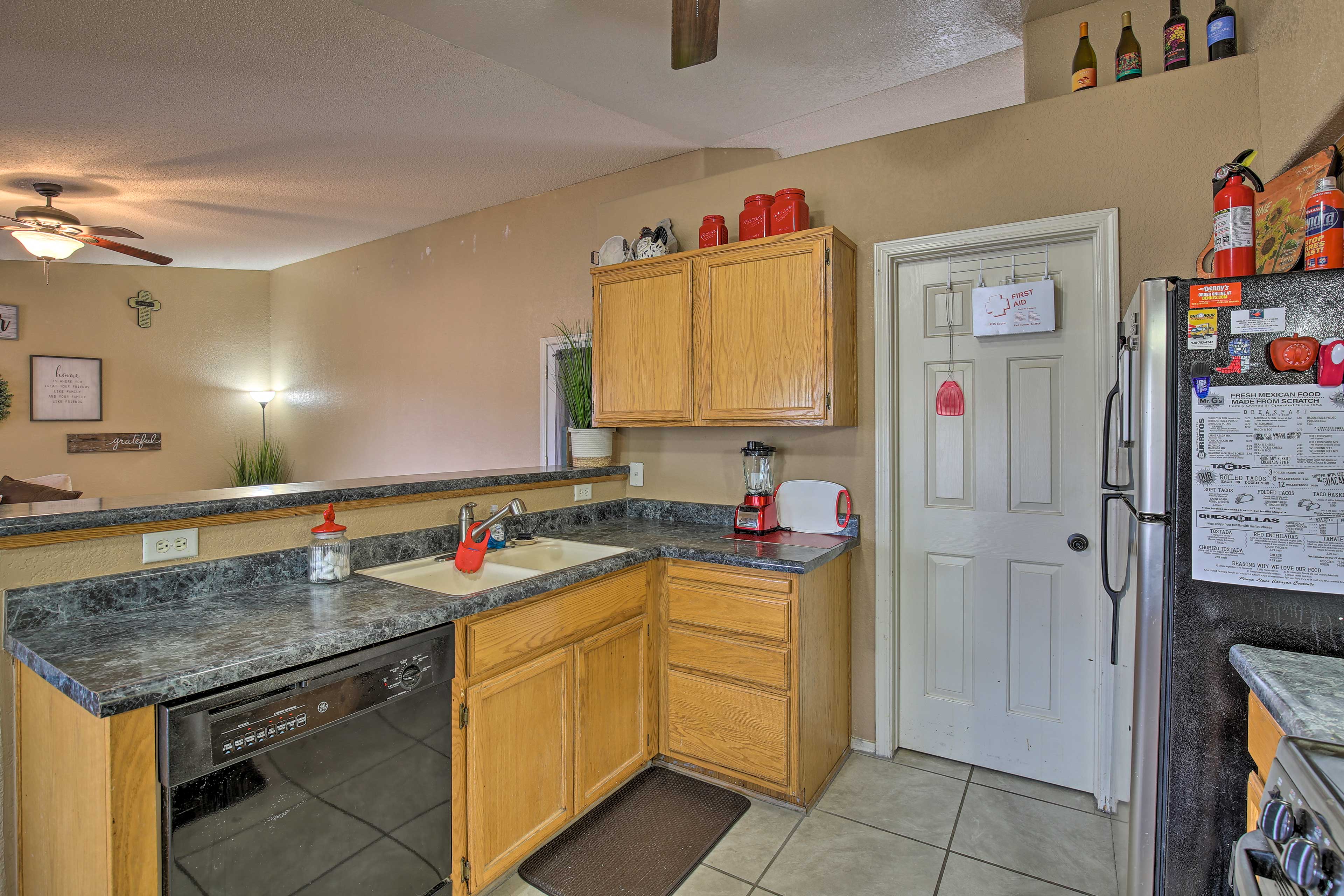 There's ample counter space in the fully equipped kitchen.