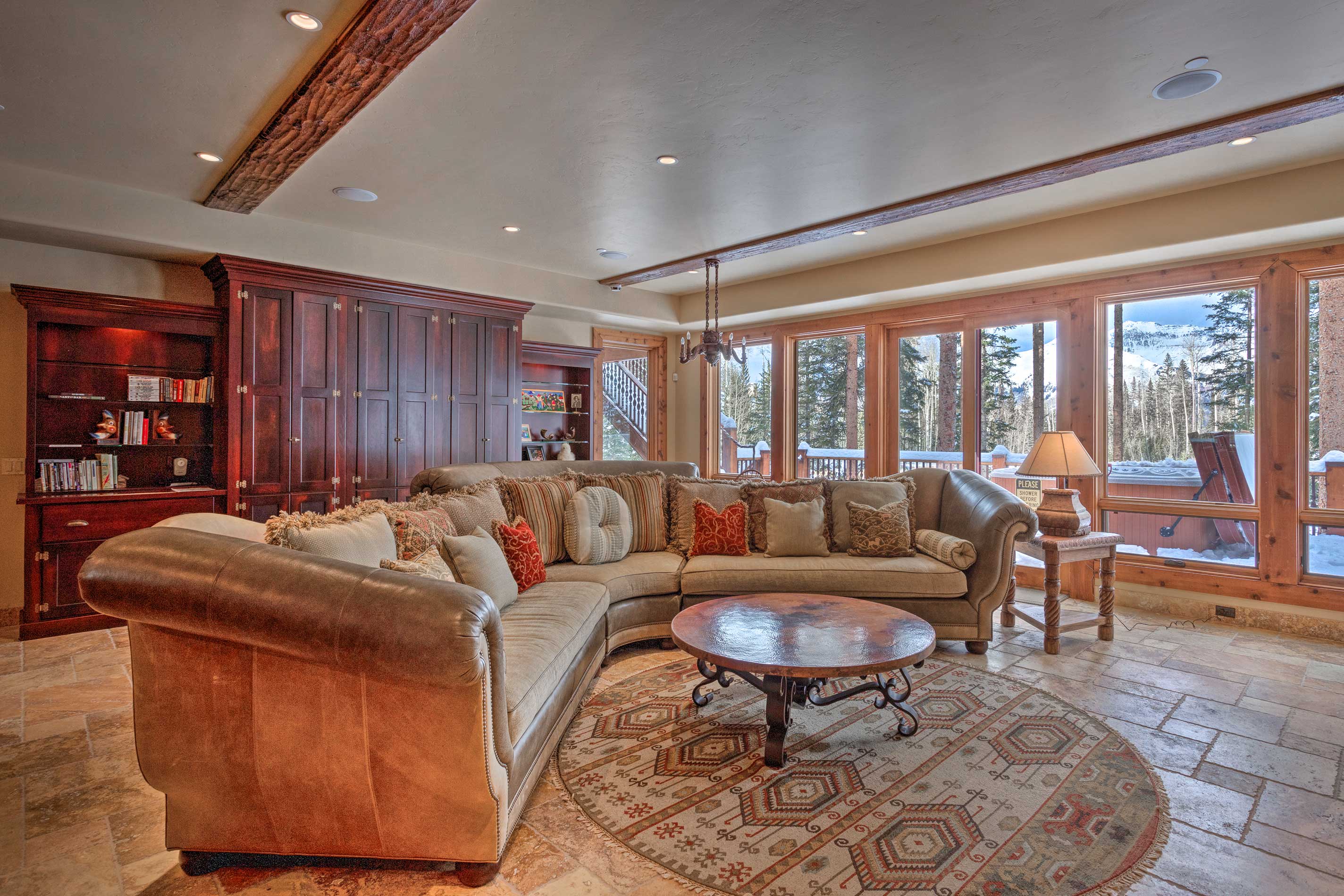 Relax on the spacious sofa in the lower-level.