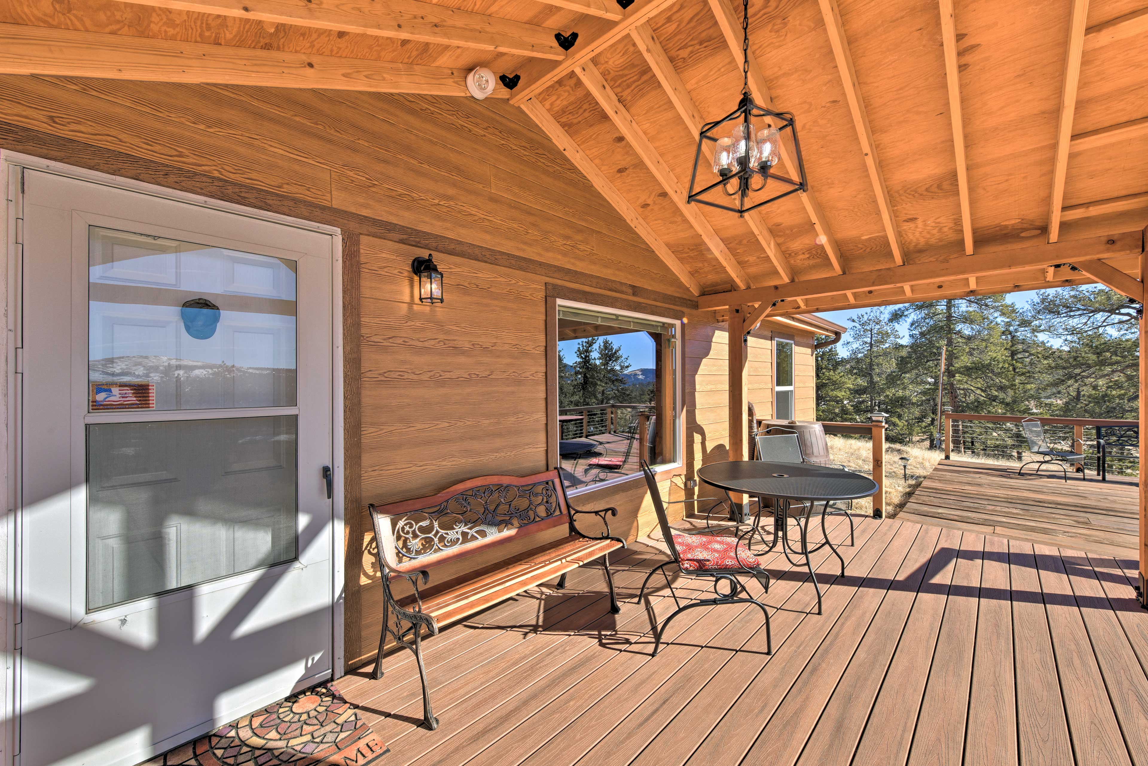 Relax with a book on the porch's reading nook.