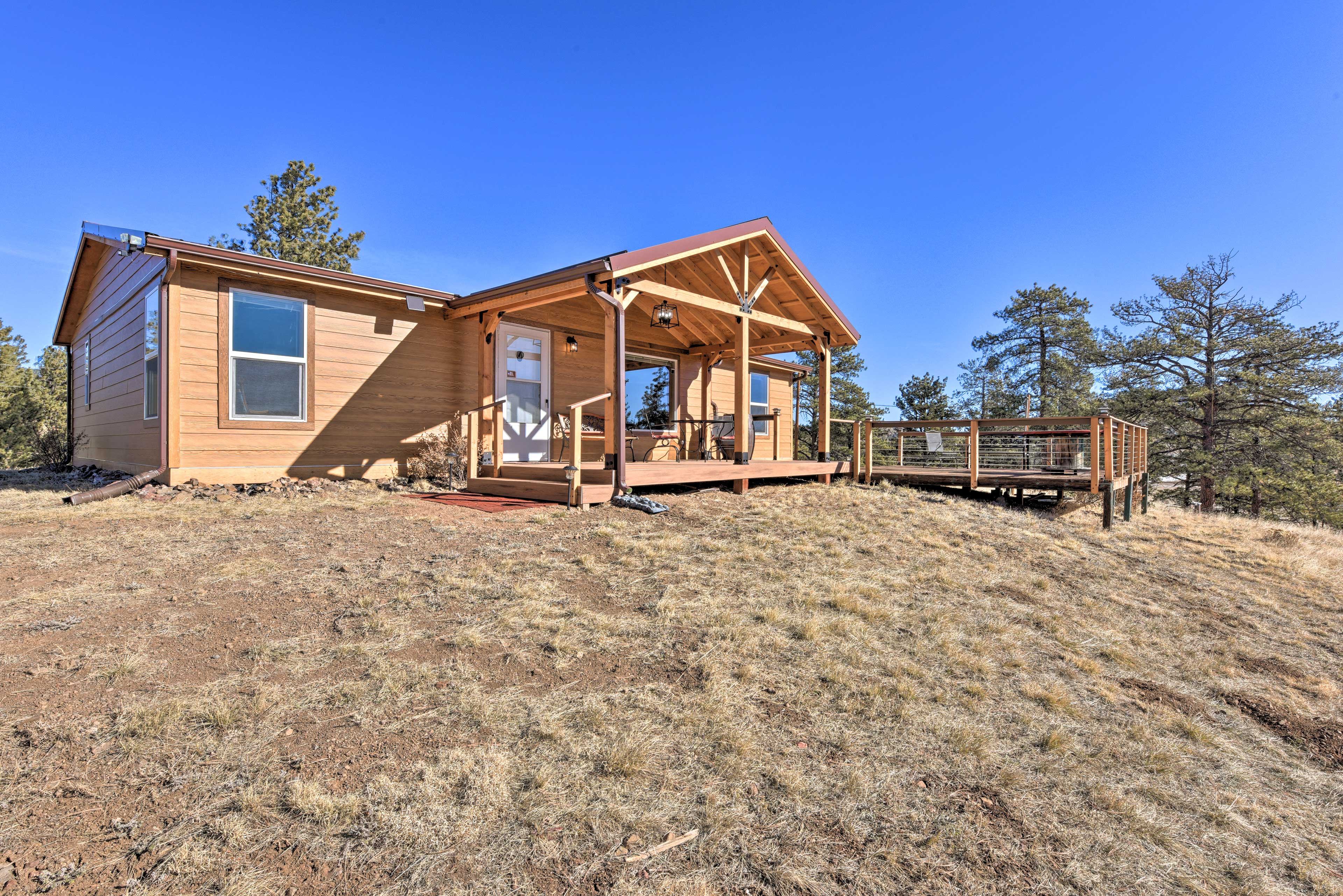 This modern hideaway is just minutes from the charming mountain town of Guffey.