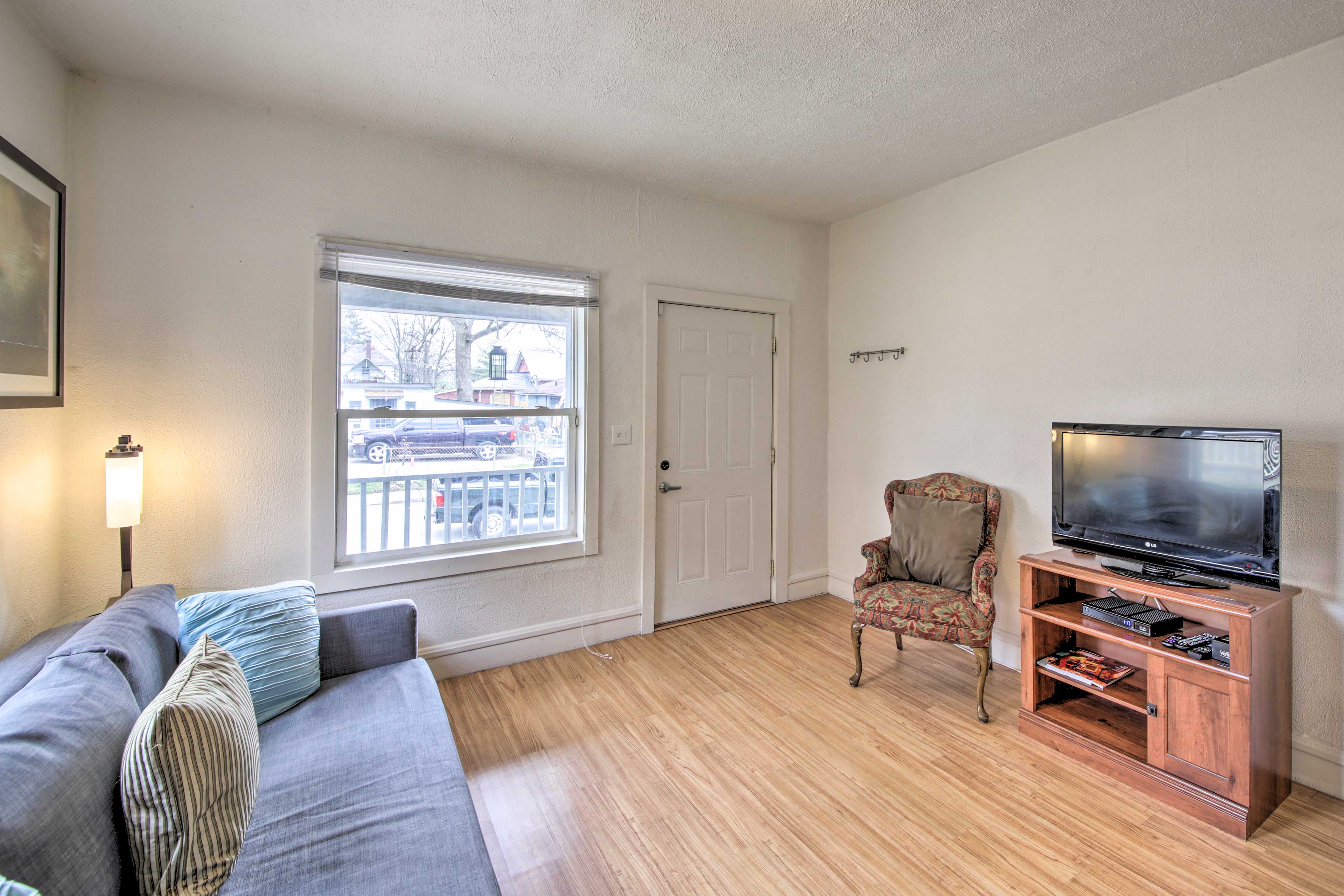 The living room is brimming with natural light.