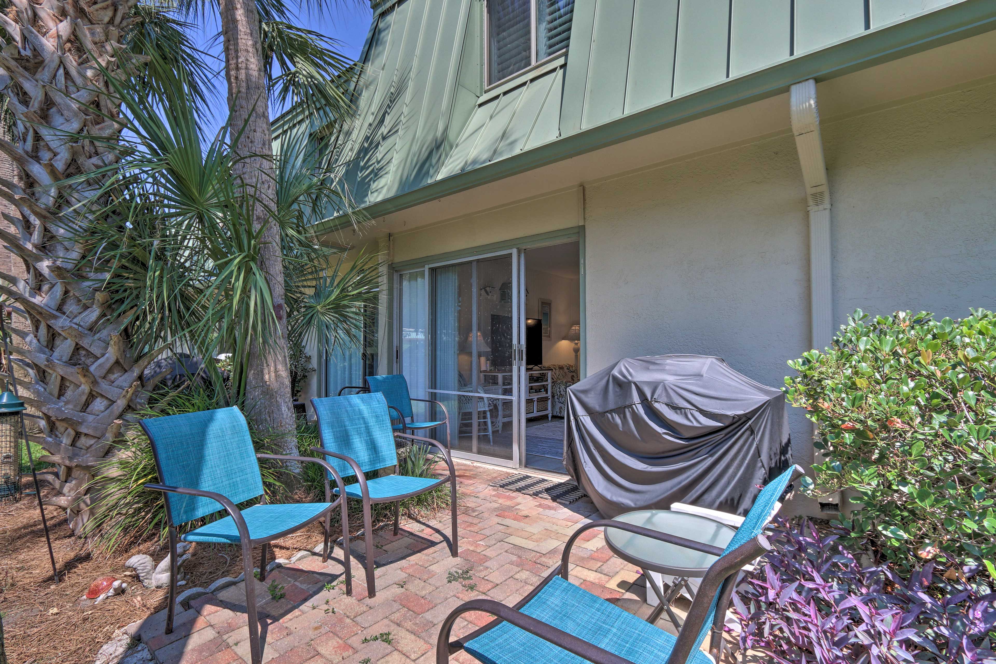 The private patio is a great place to kick back and unwind.