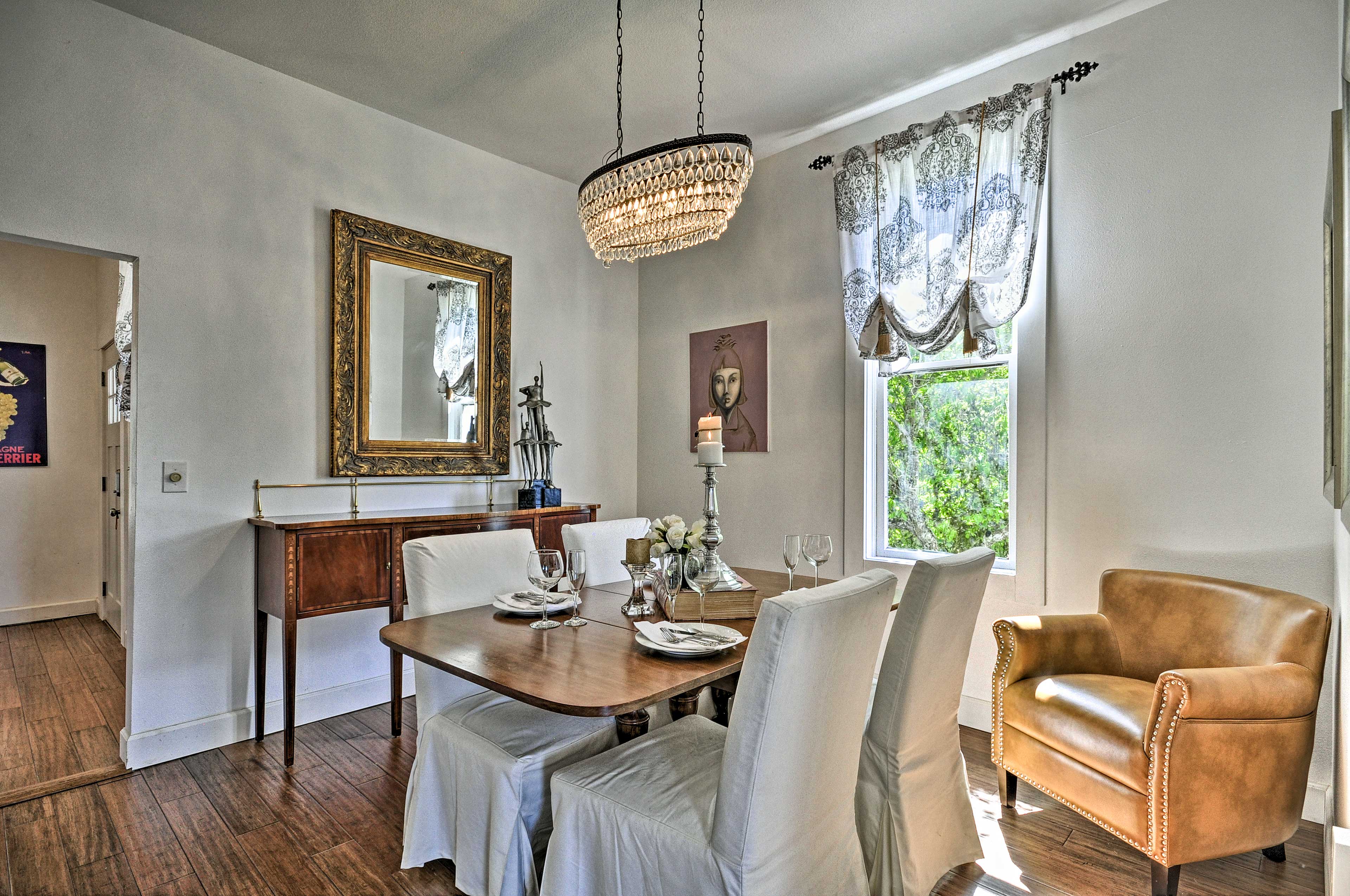 Enjoy a meal at the formal dining table.