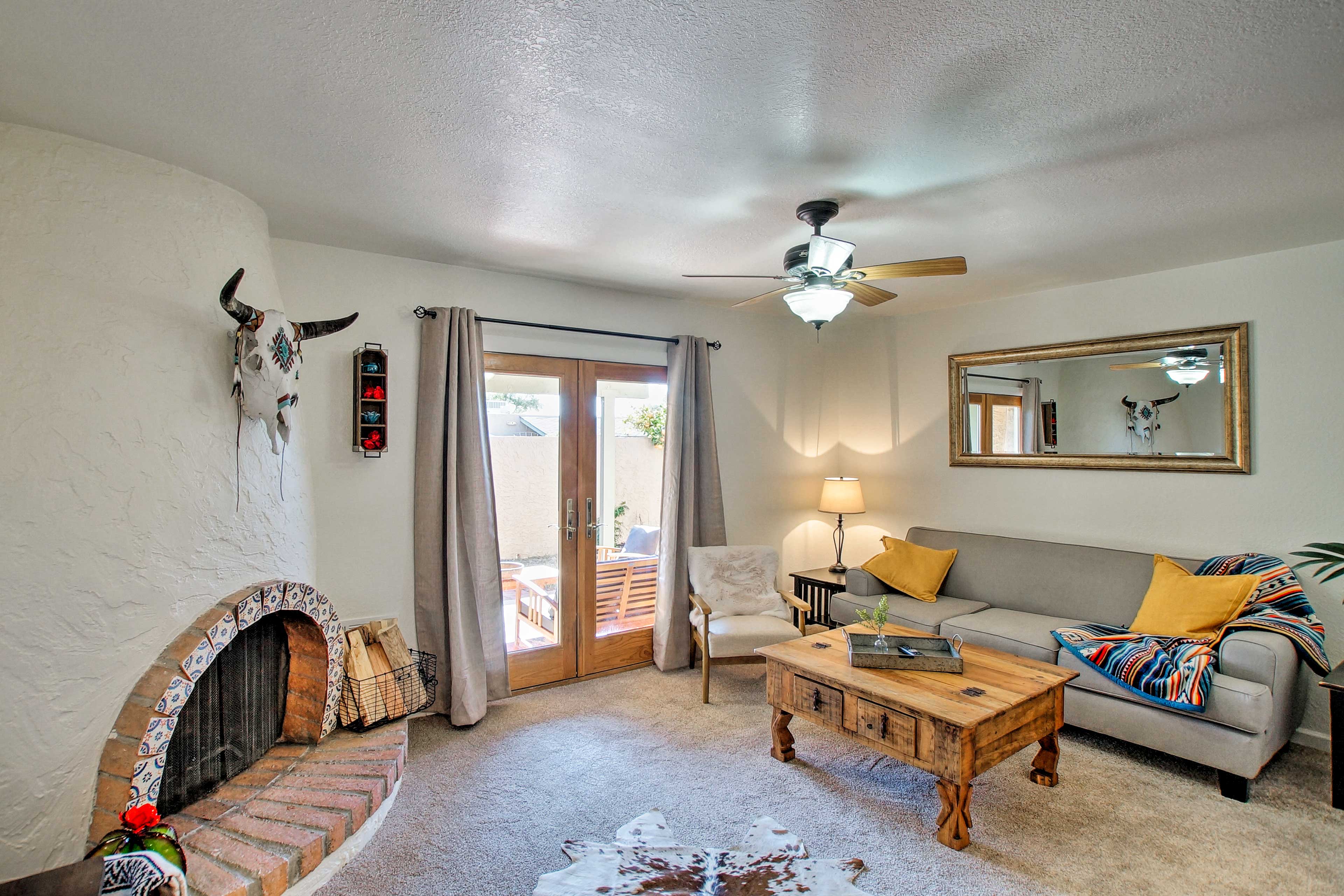 Cozy up to the Kiva fireplace and warm up.
