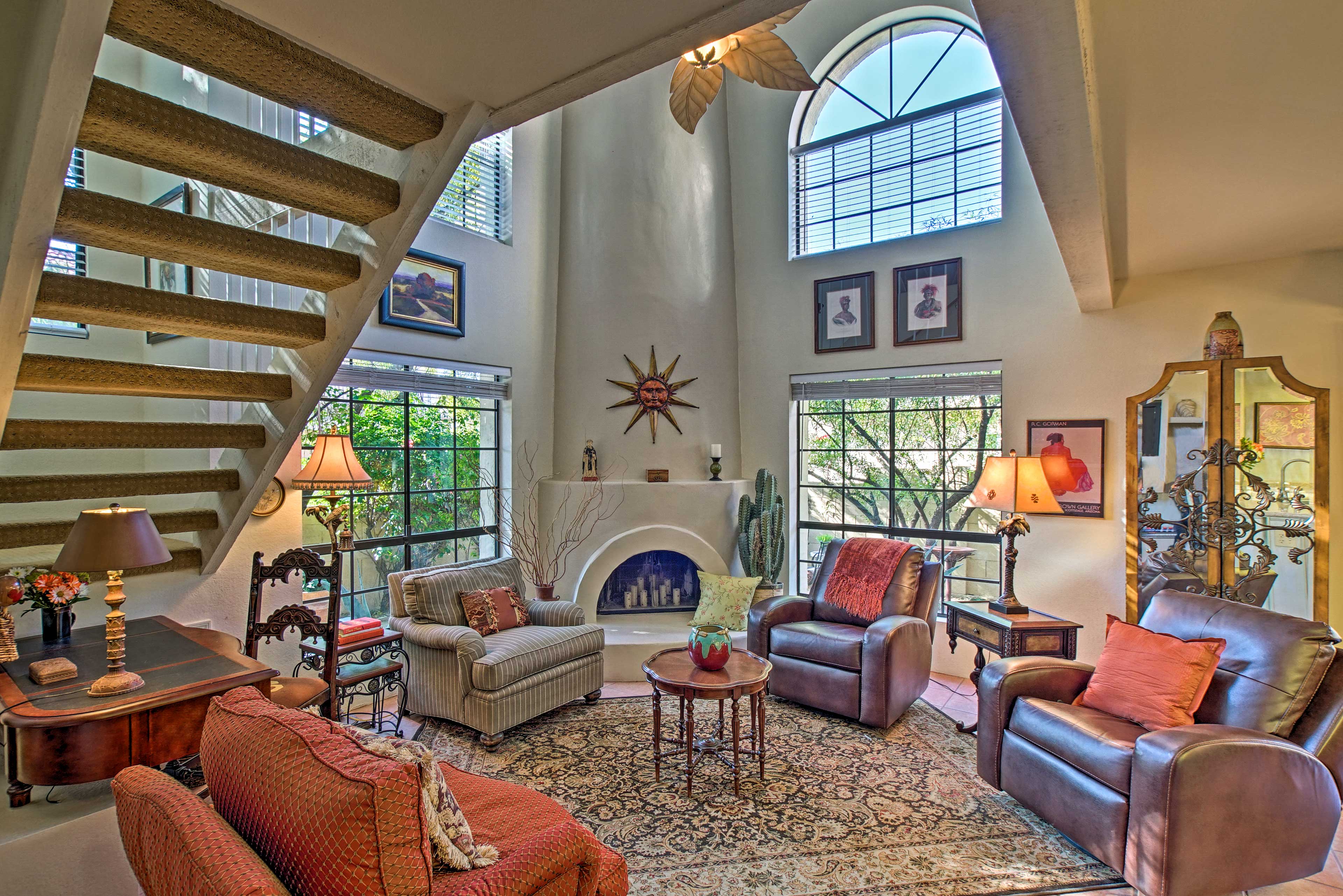 The beautiful living room is elegantly decorated.