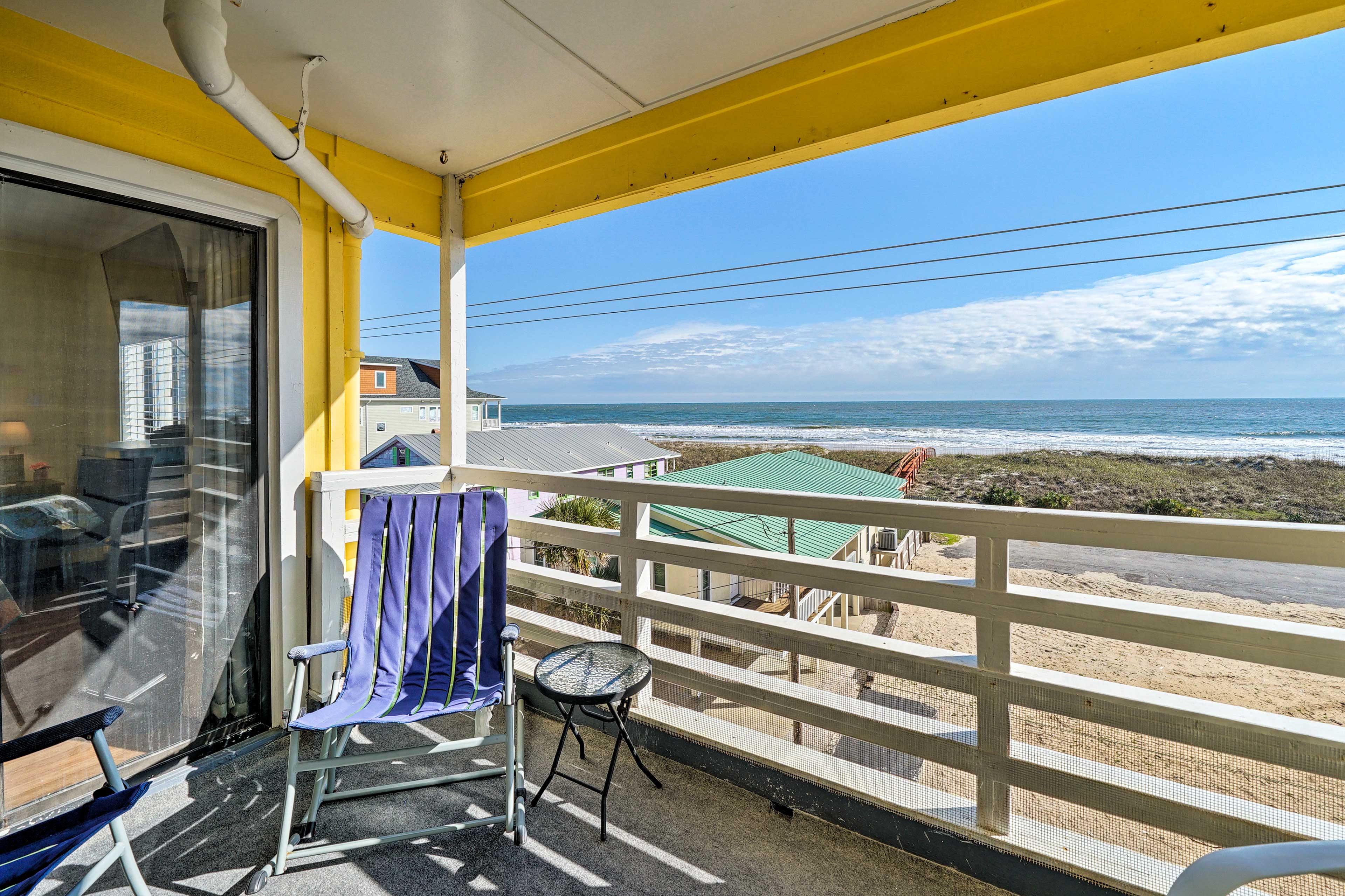 Spend sunny days on the covered balcony listening to the Atlantic Ocean tide.