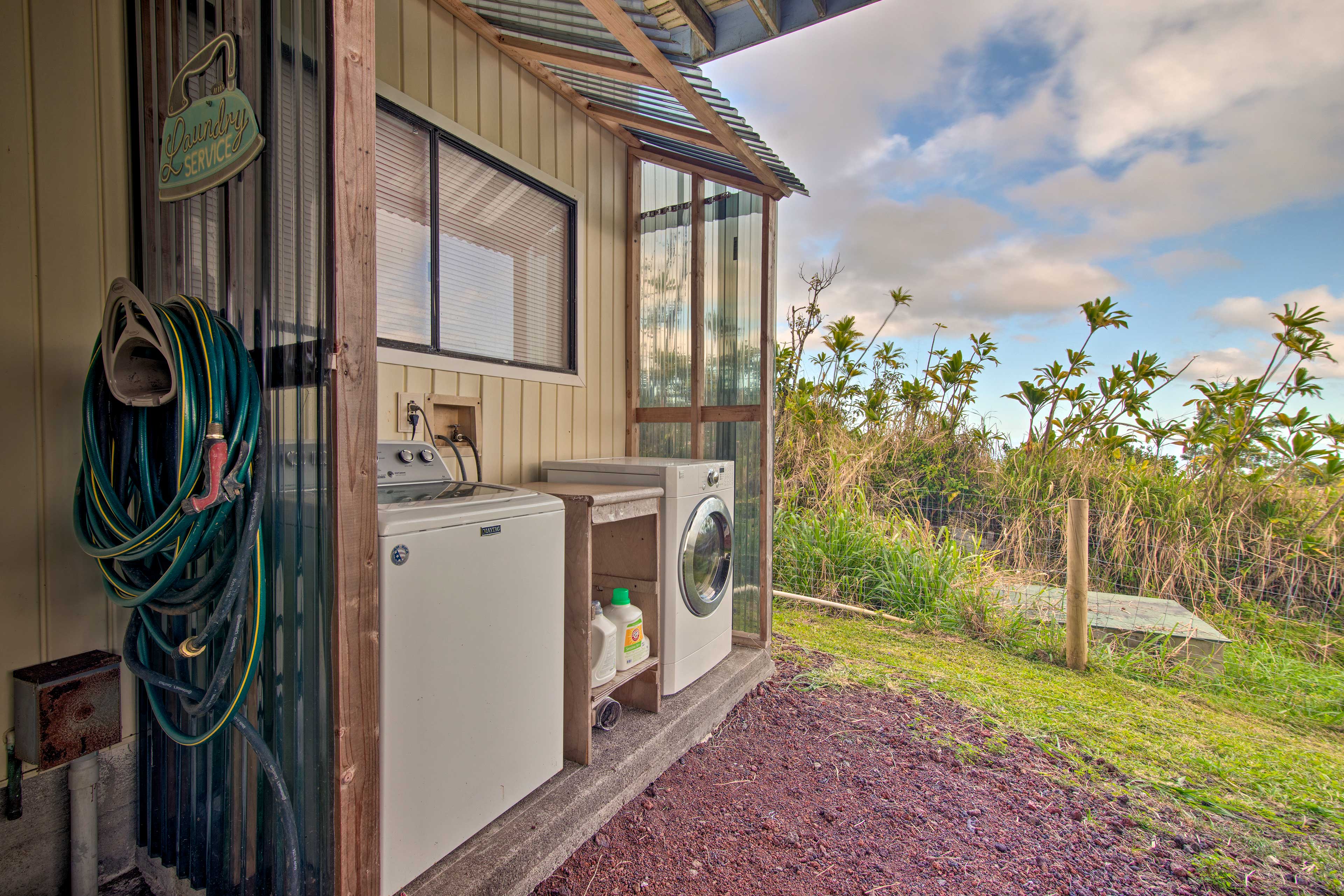 Keep your swimsuit and hiking clothes clean with the washer and dryer.