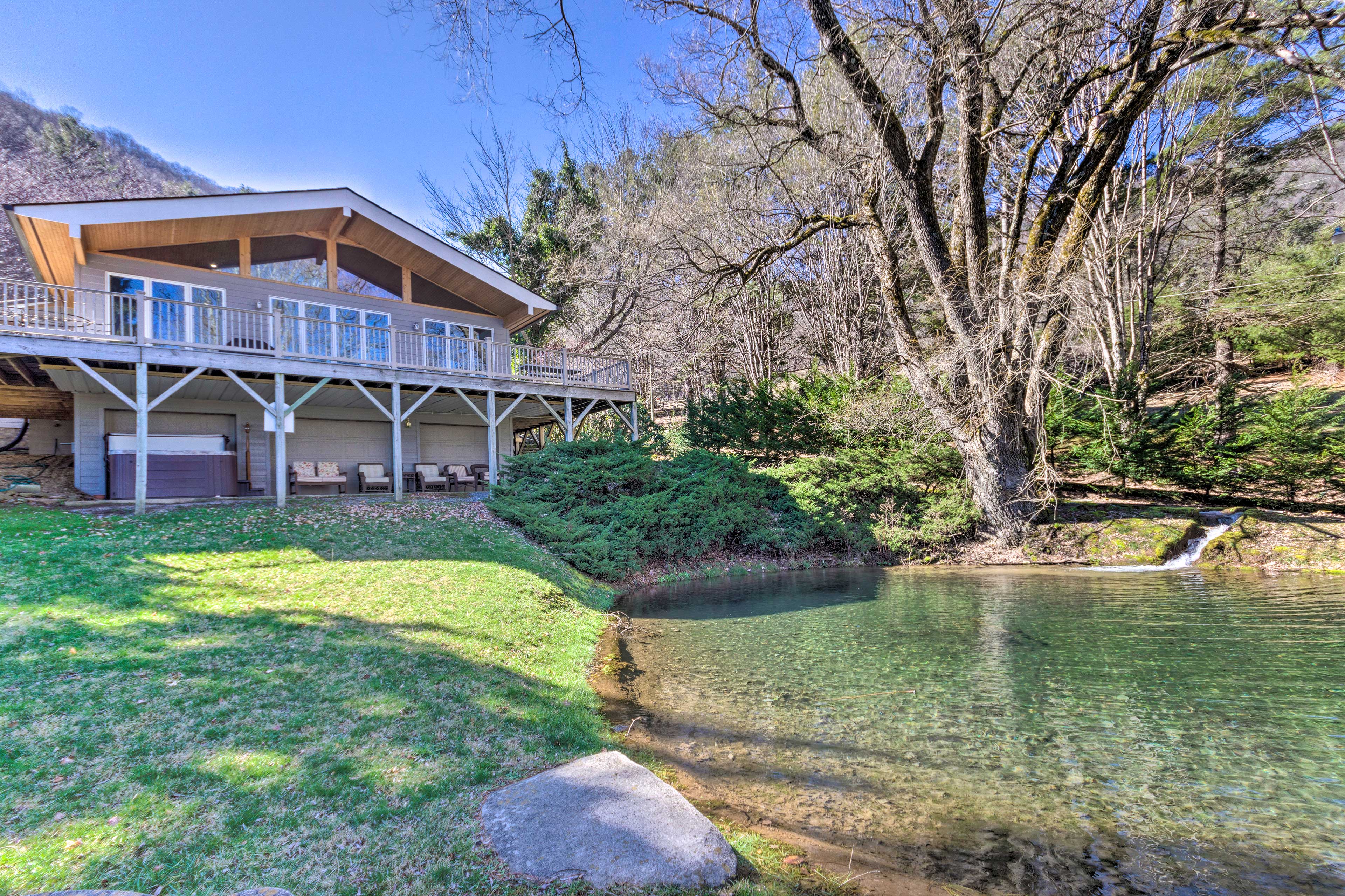 Enjoy views of the pond from the deck!