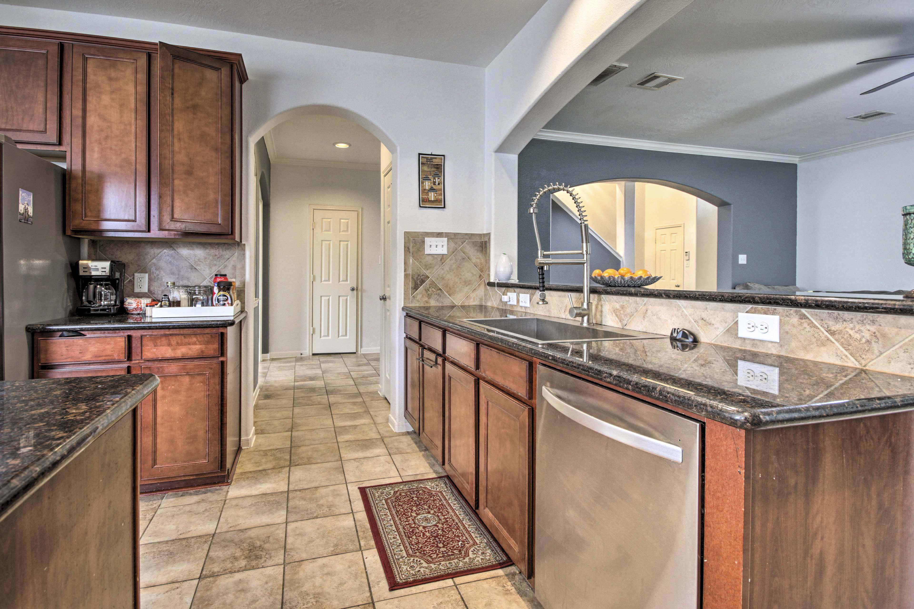 All the essentials are provided in the kitchen, including a dishwasher!