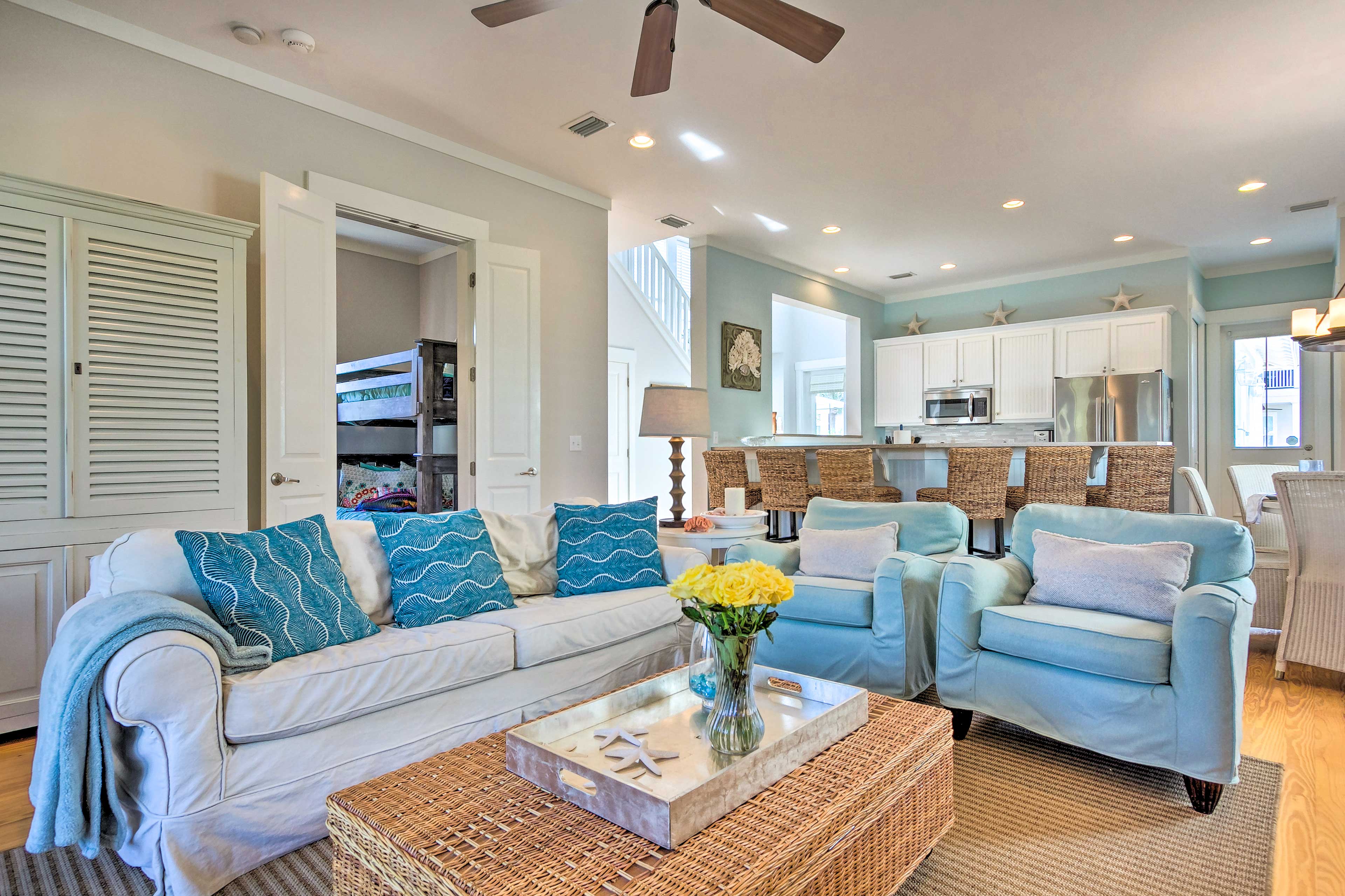 This bright and beachy interior boasts all the comforts of home.
