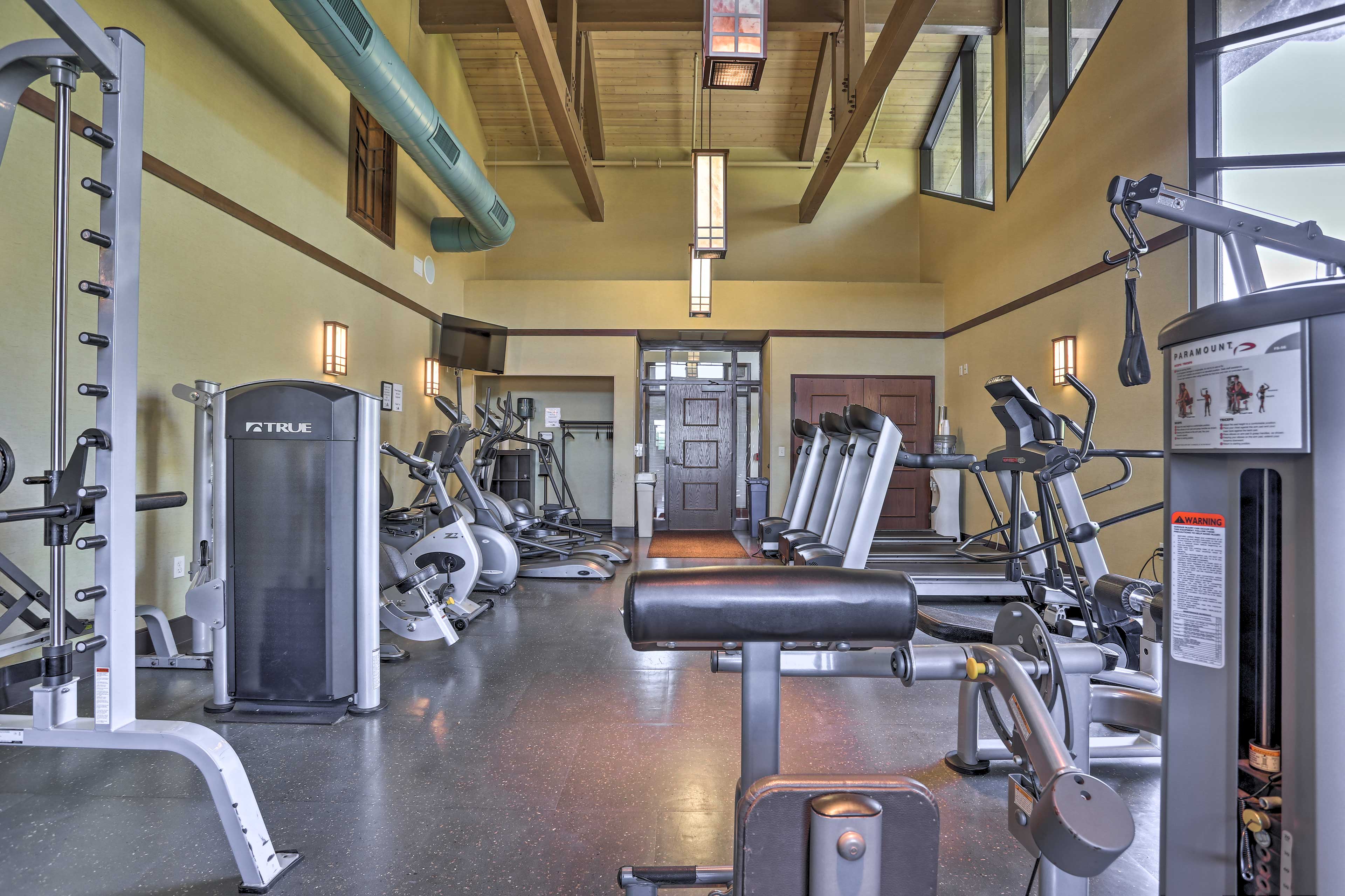 Keep up with your workout schedule in the fitness center.