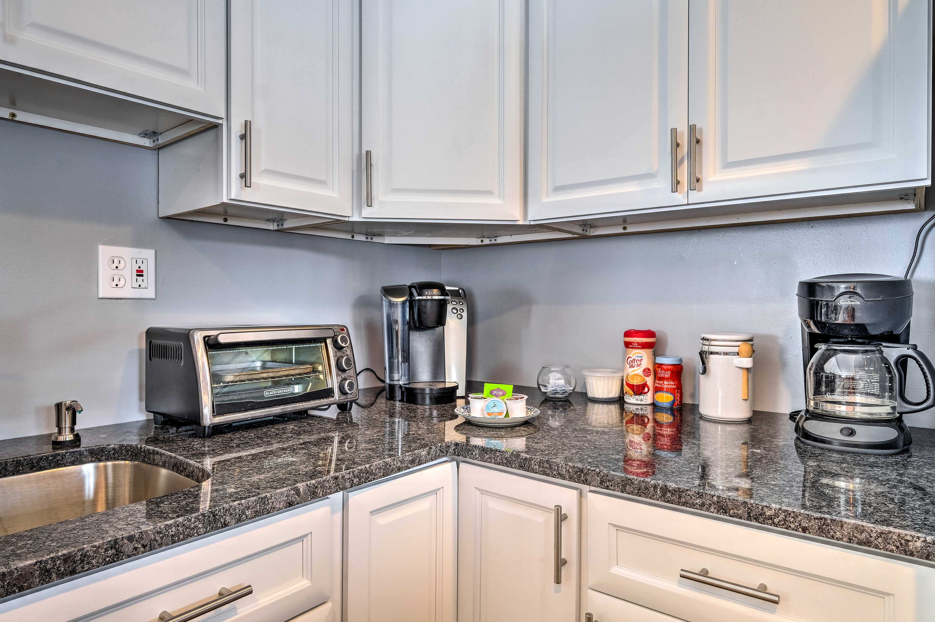 Pop a bagel in the toaster oven while coffee brews in the Keurig.