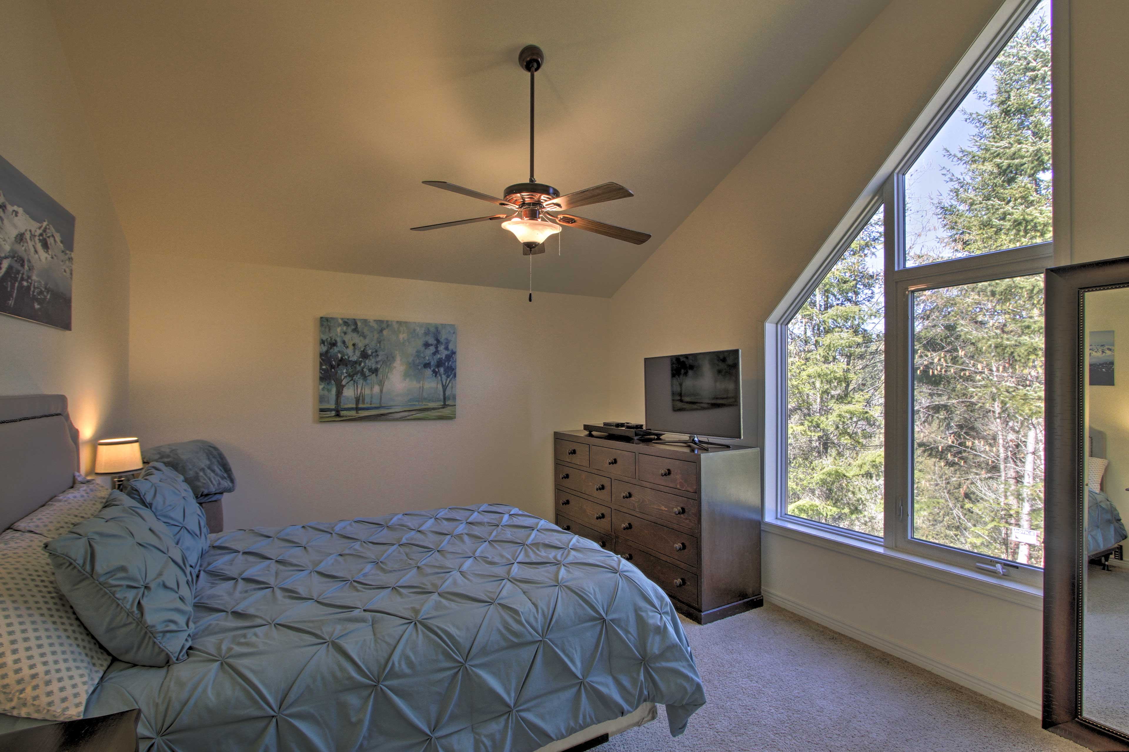 Store all of your belongings in this room's large dresser.