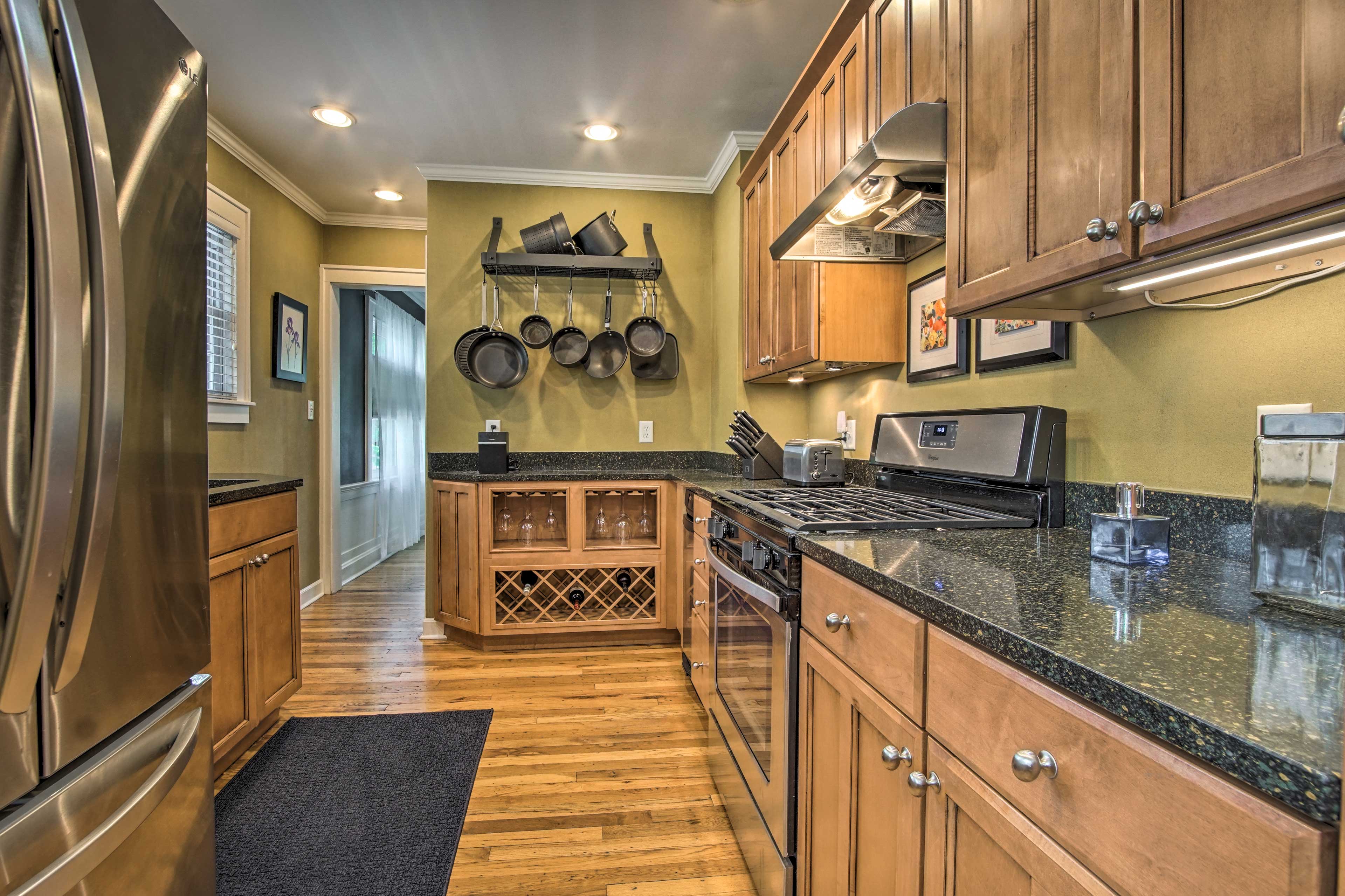 The full kitchen is equally updated, with stainless steel appliances.