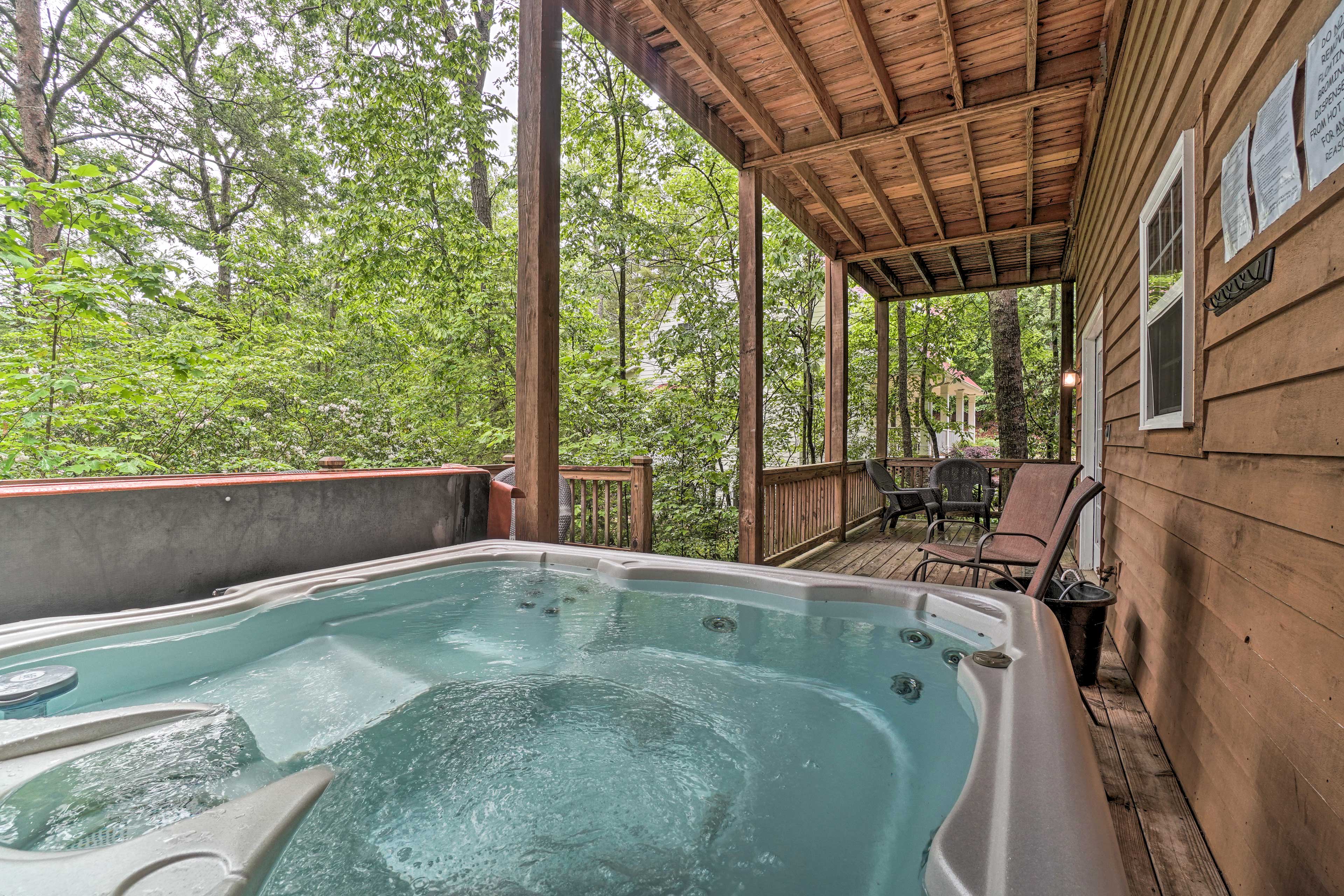 Sip and dip in the private hot tub.