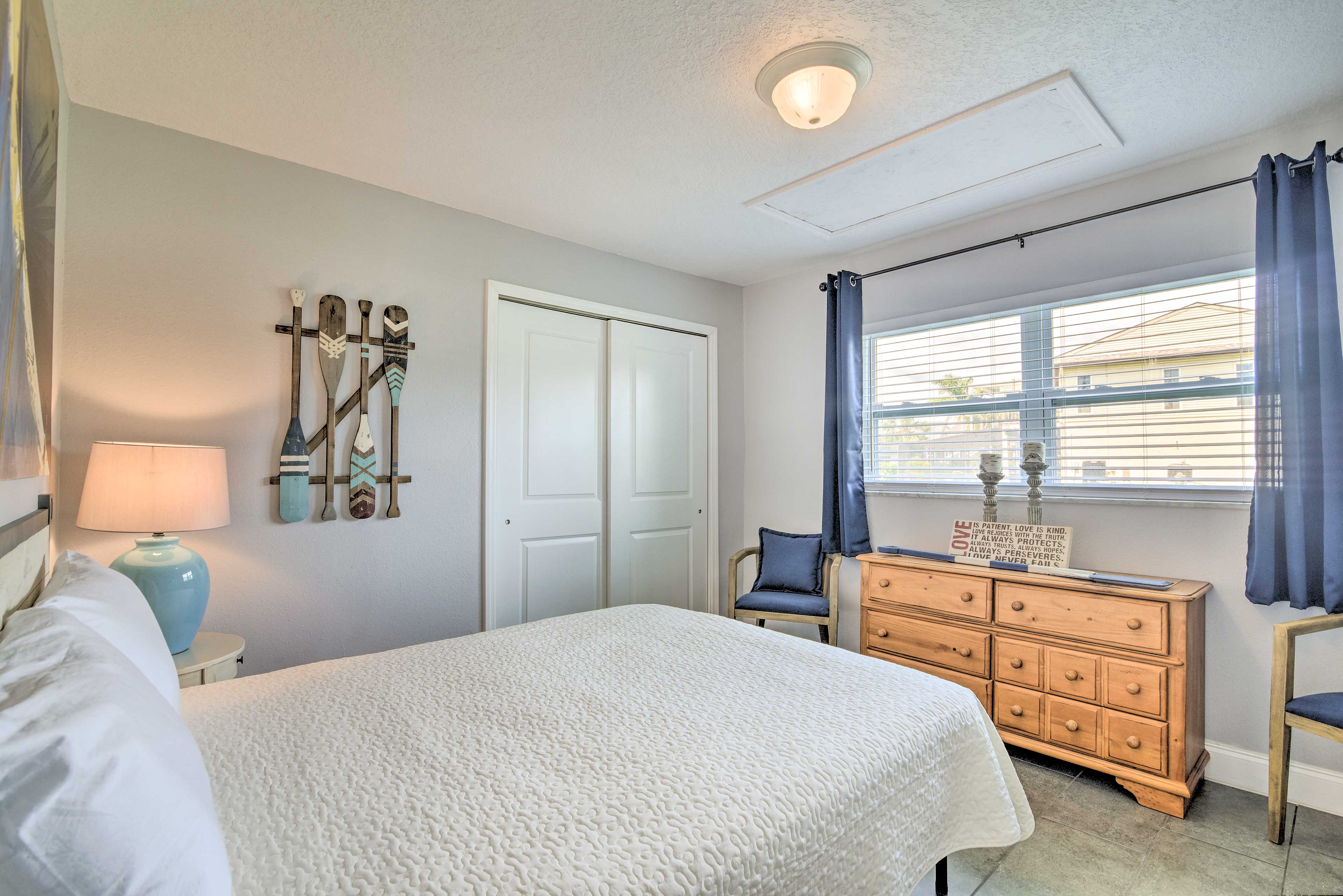 The second bedroom features a queen-sized bed.