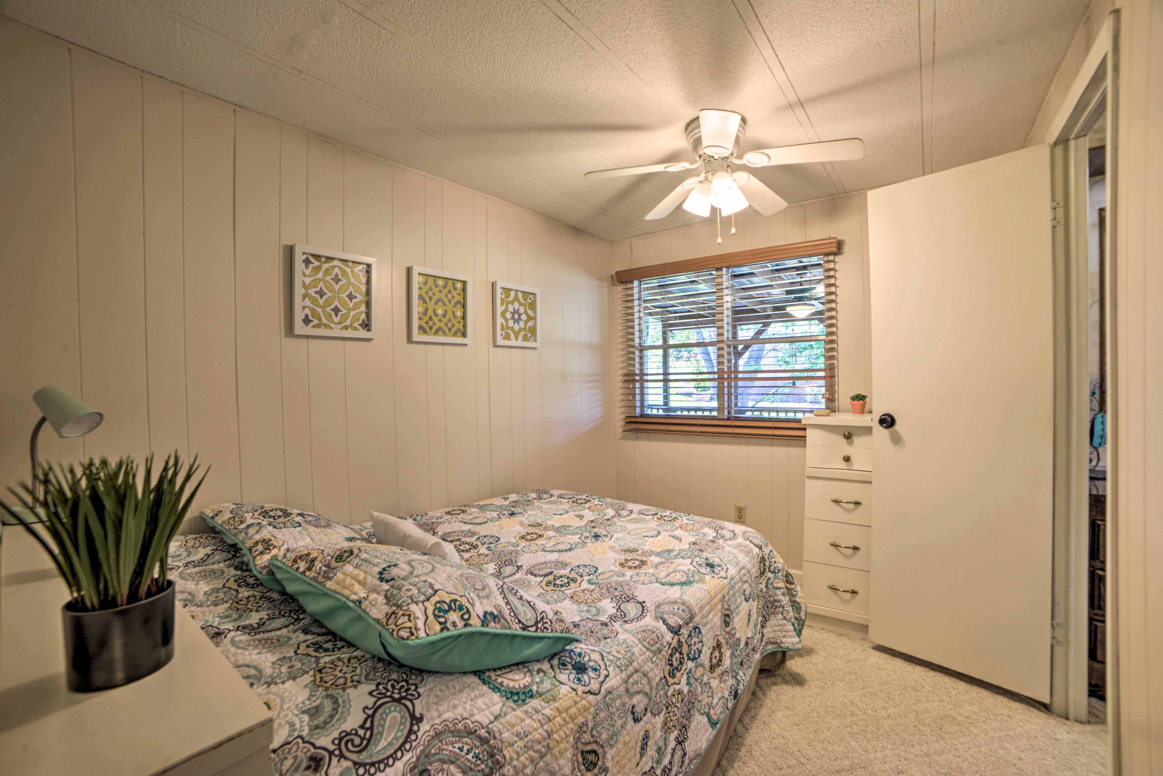 There's a dresser tucked away in the corner for easy access.