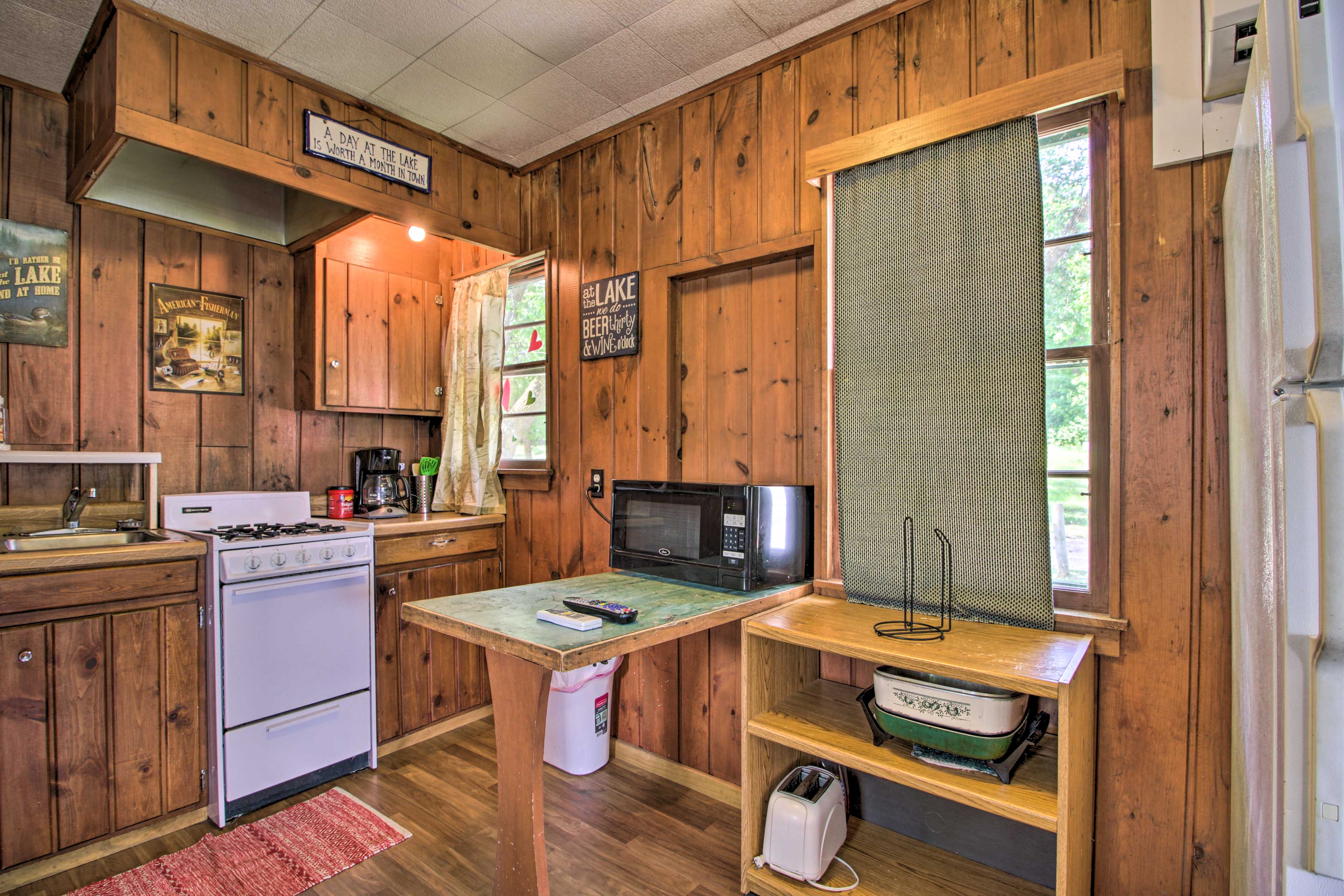 The kitchenette comes well equipped with a stove and coffee maker.