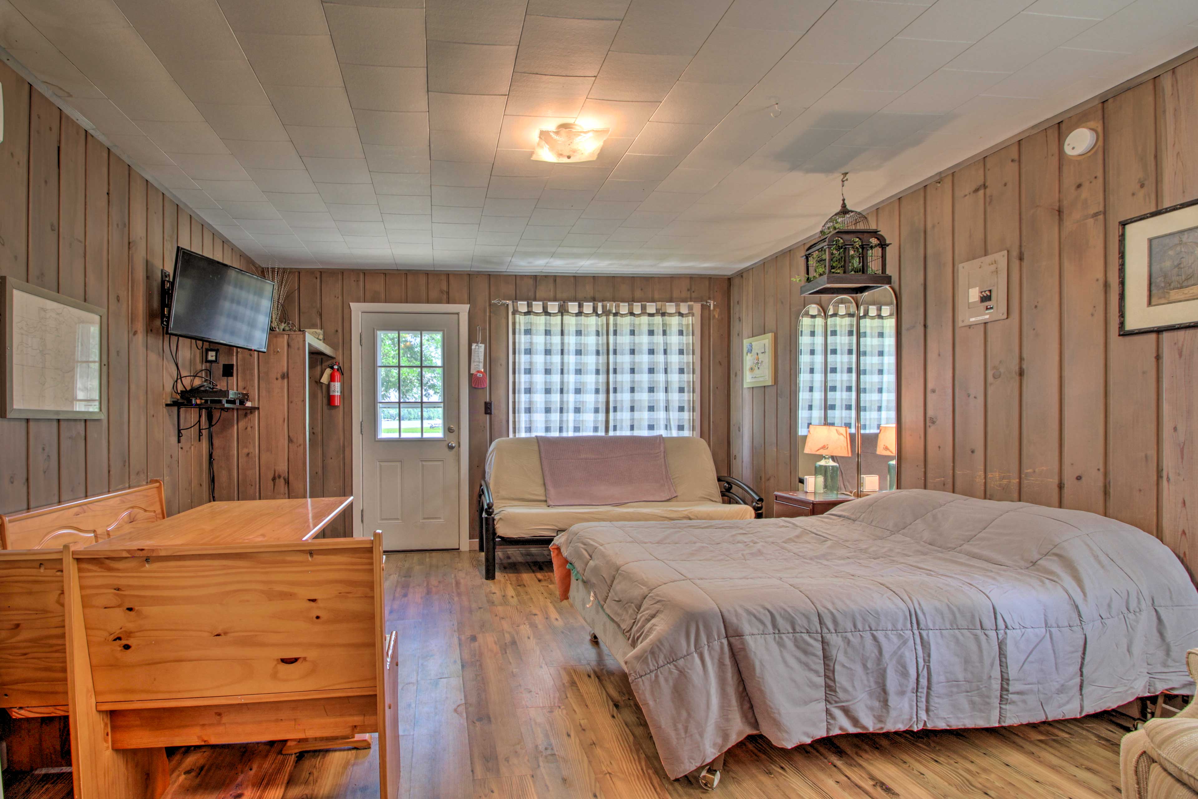 You'll find simple home comforts inside the cabin.