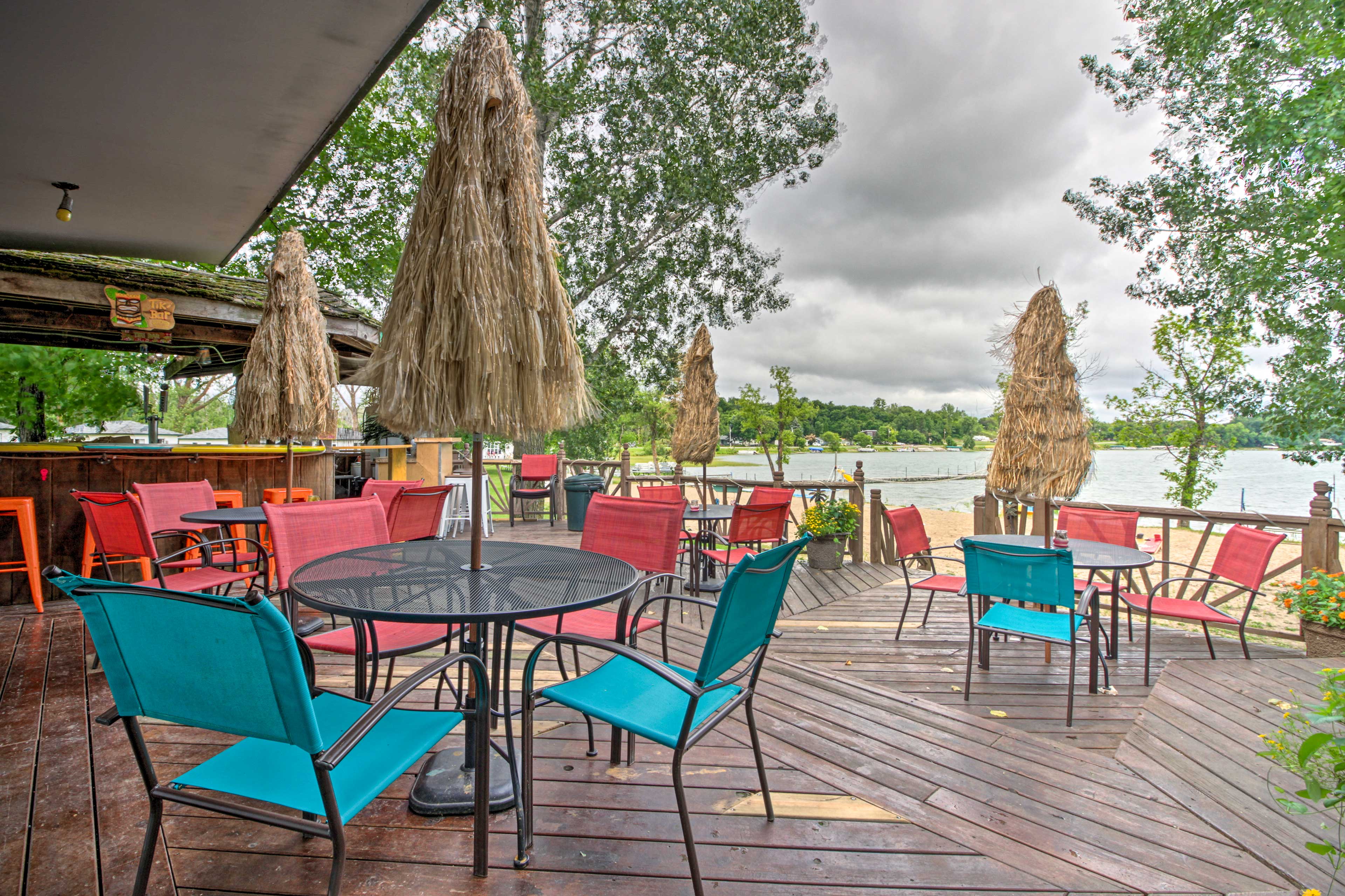 Sit on the deck so you can gaze at the lake.