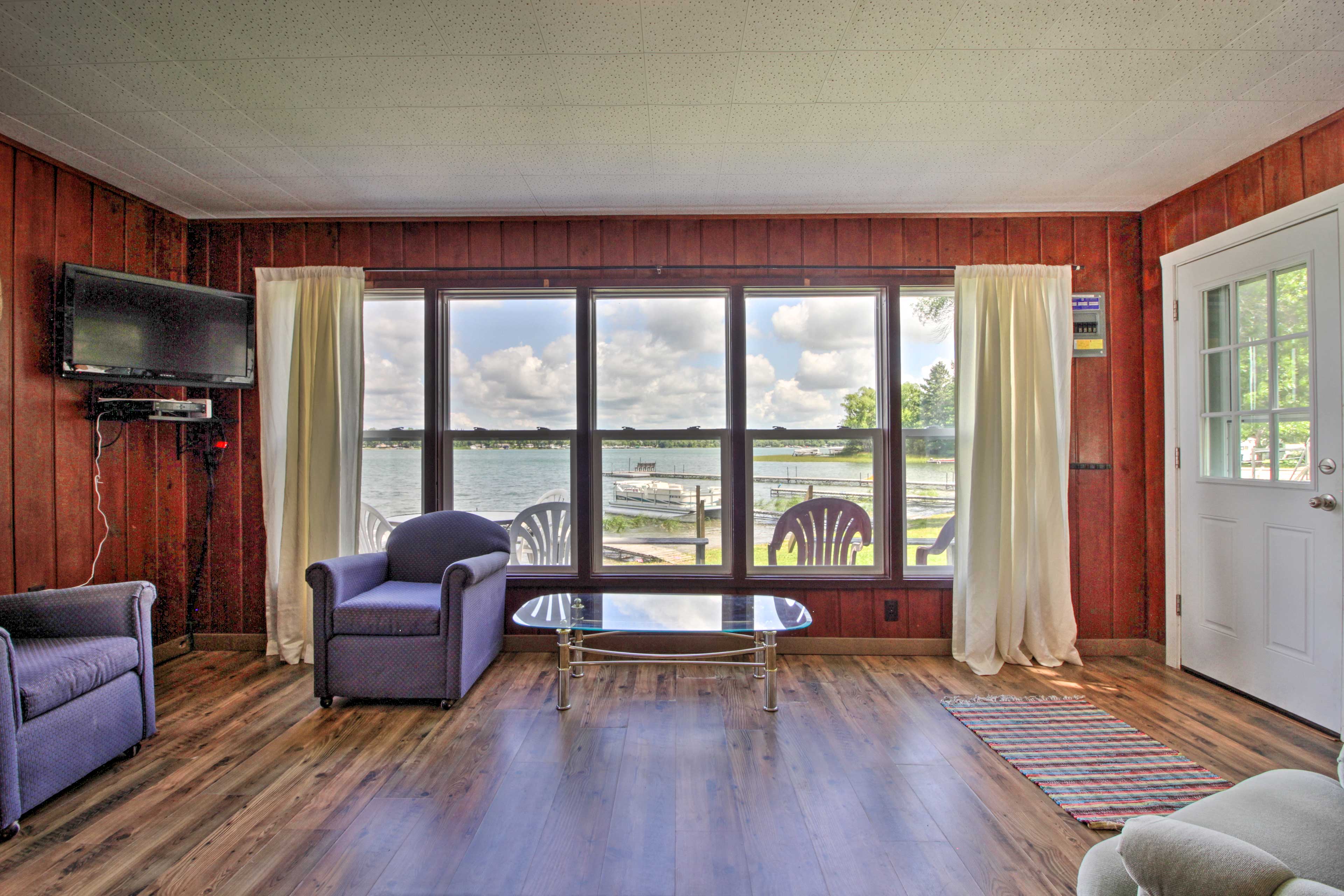 Enjoy Star Lake views right from the comfort of the cabin's living room.