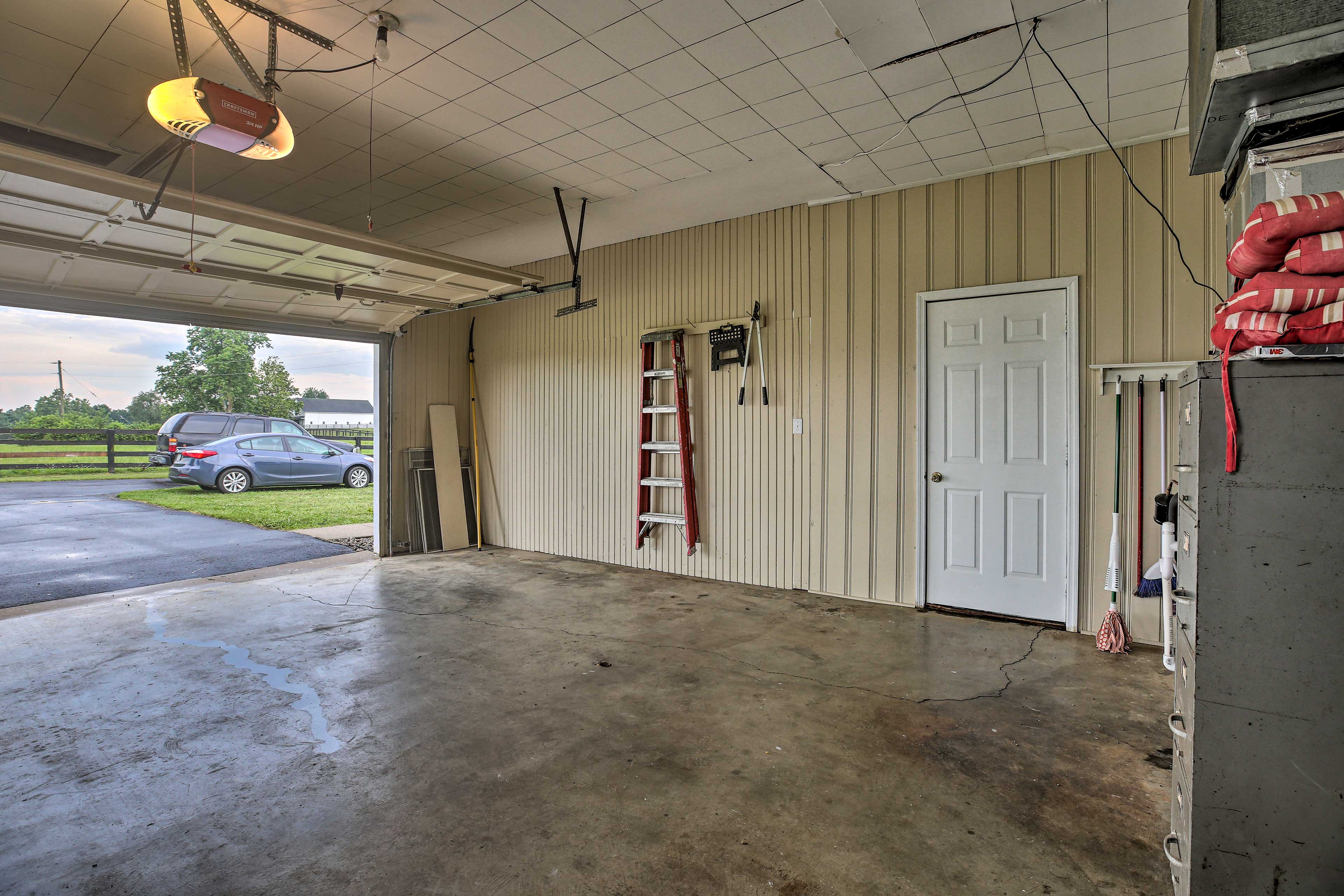 Park up to 2 vehicles in the garage.