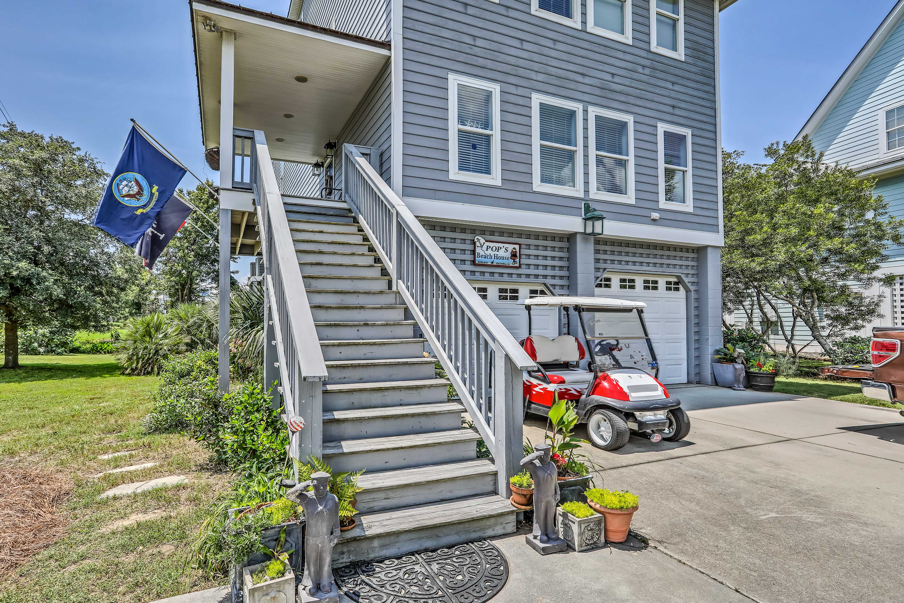 The golf cart is provided for easy transit around the island.