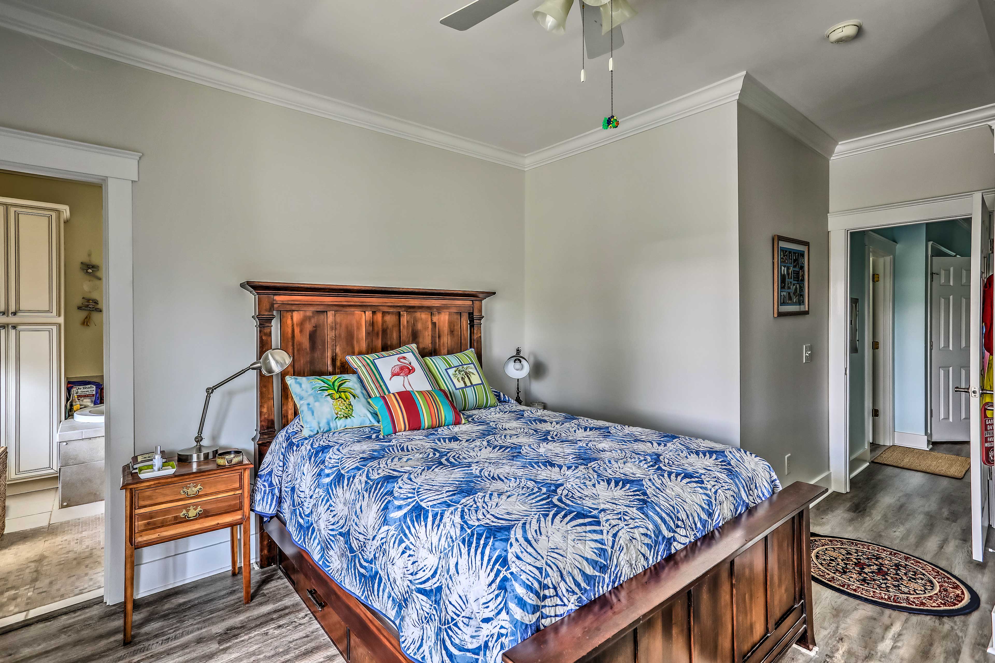 Wake refreshed in this queen bed.