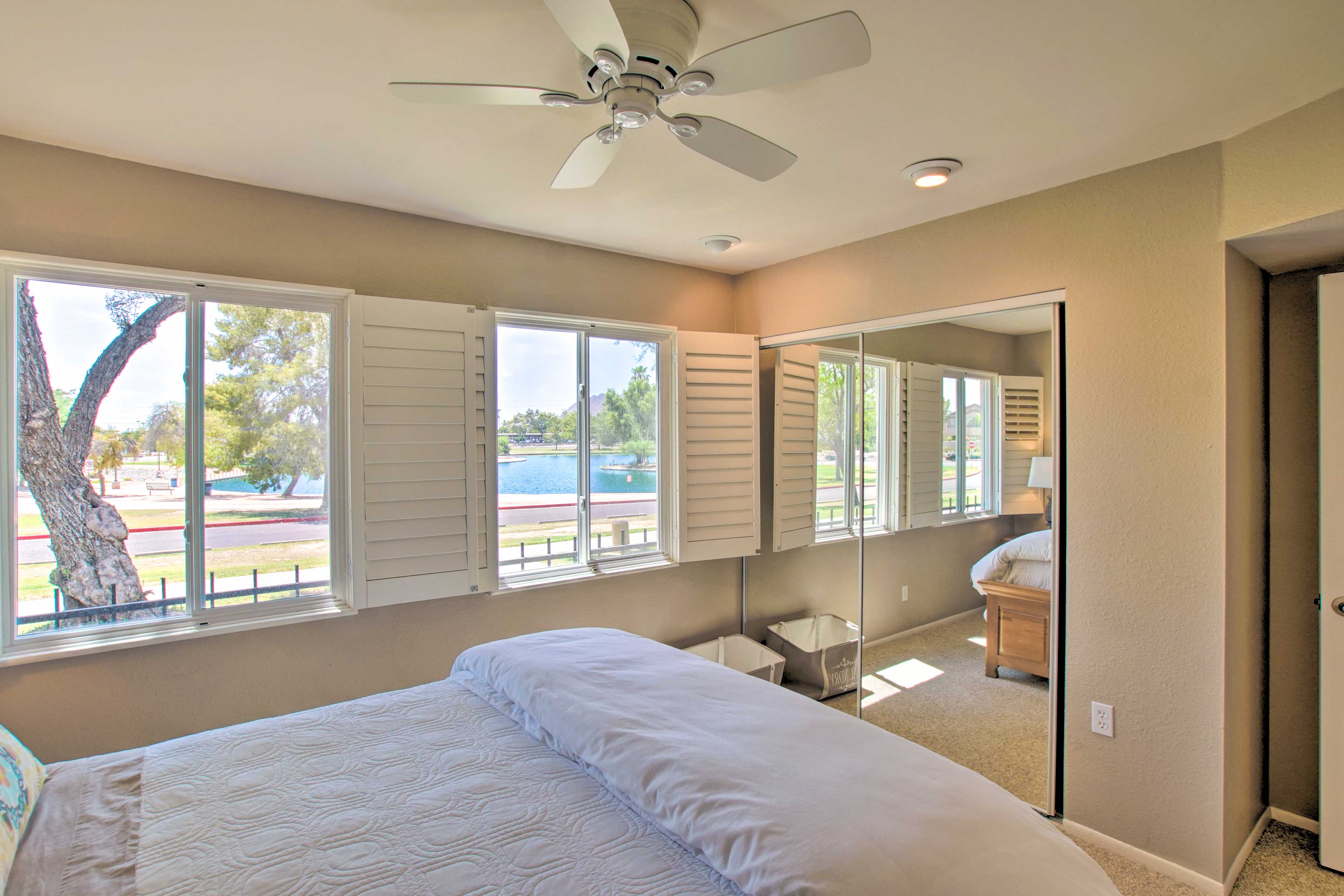 Wake up to wonderful views of the neighboring lake.