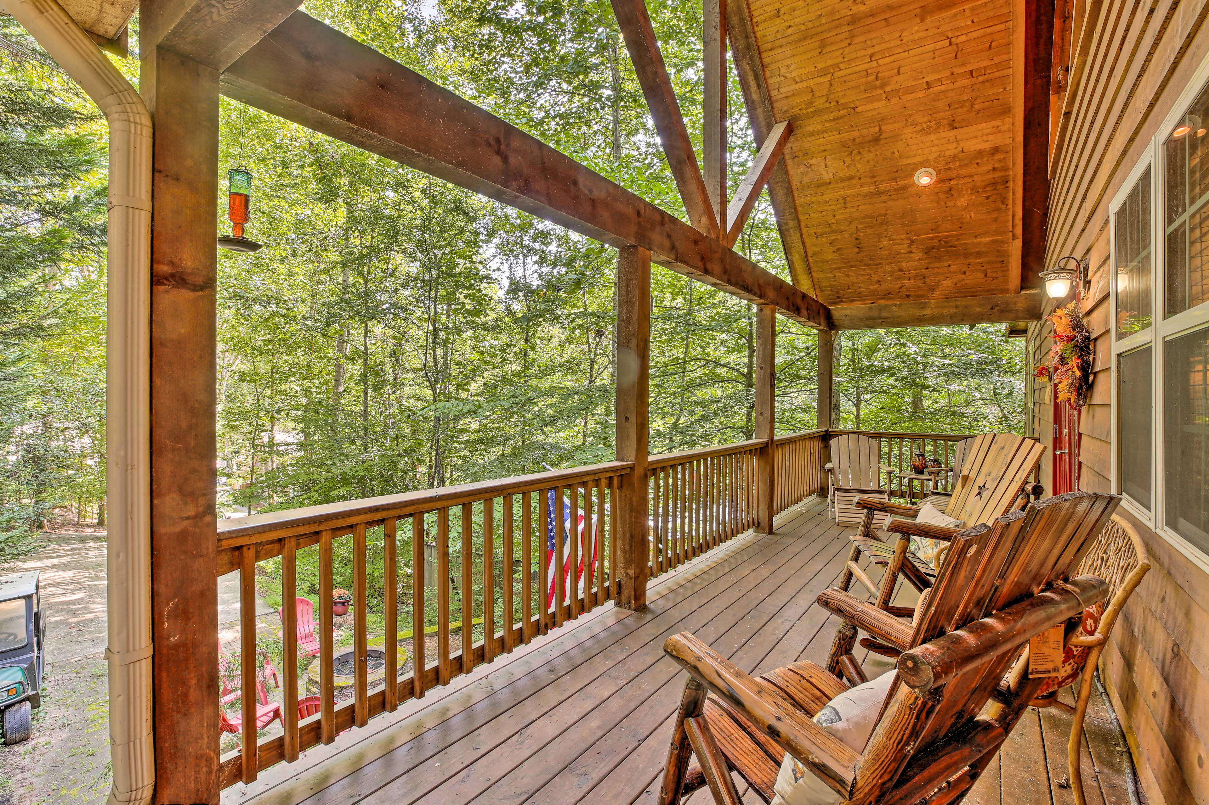 Enjoy a cup of coffee on the deck while you sit in the rocking chairs!