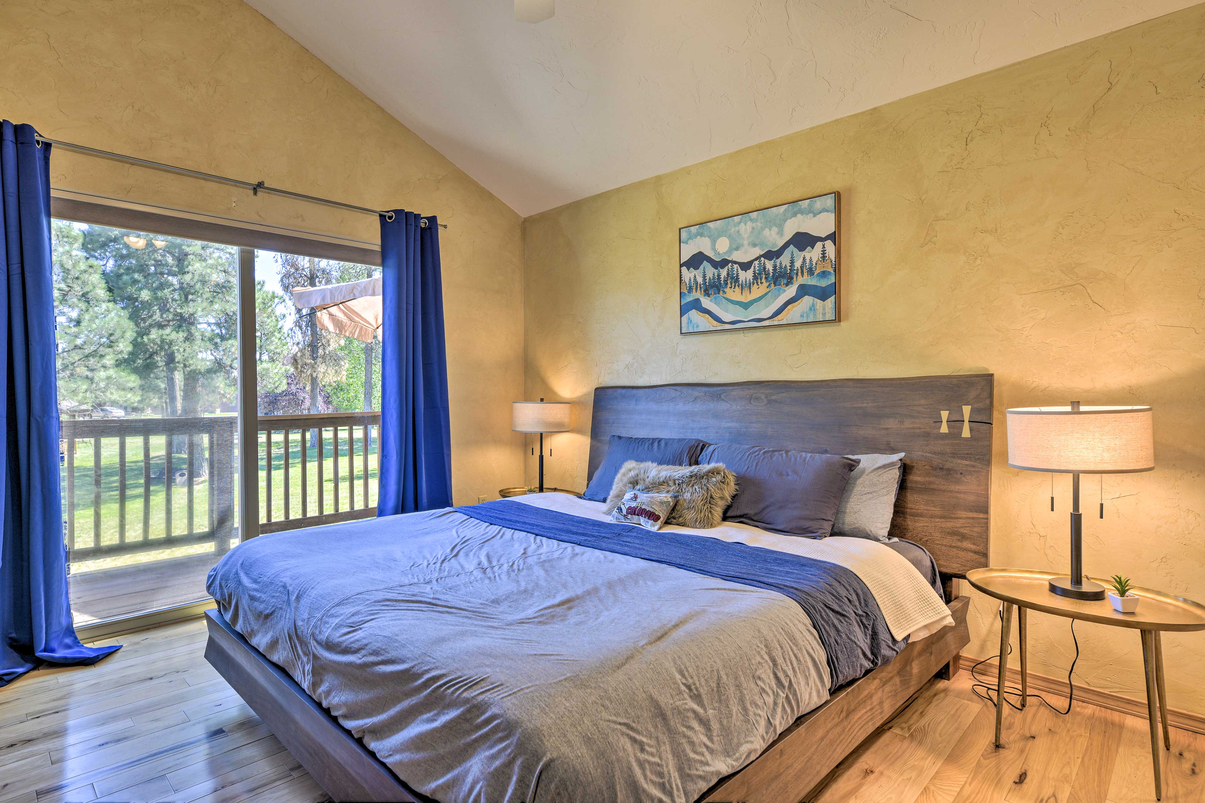 Two guests can claim the upper level's master bedroom.