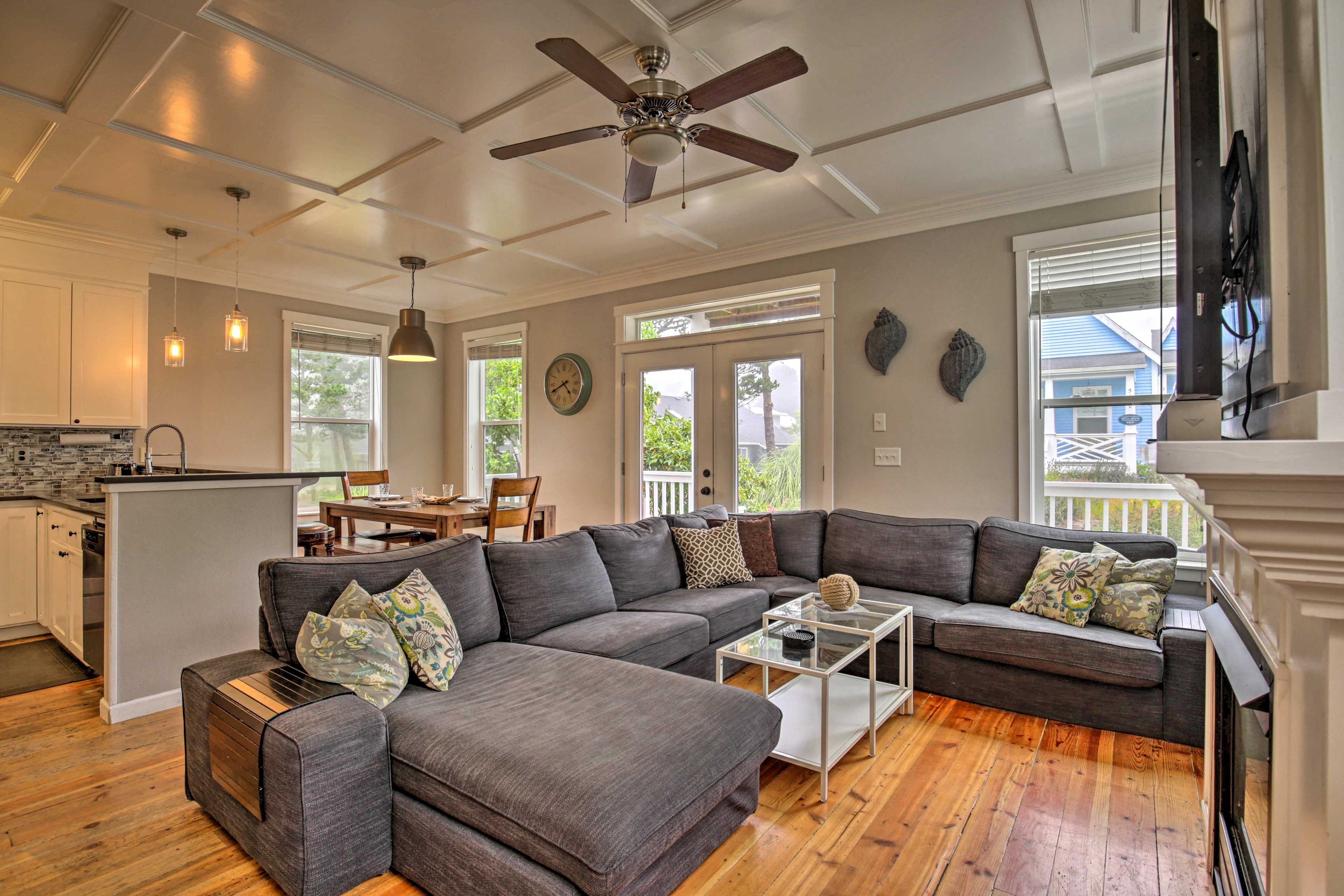 The open layout features hardwood floors throughout.