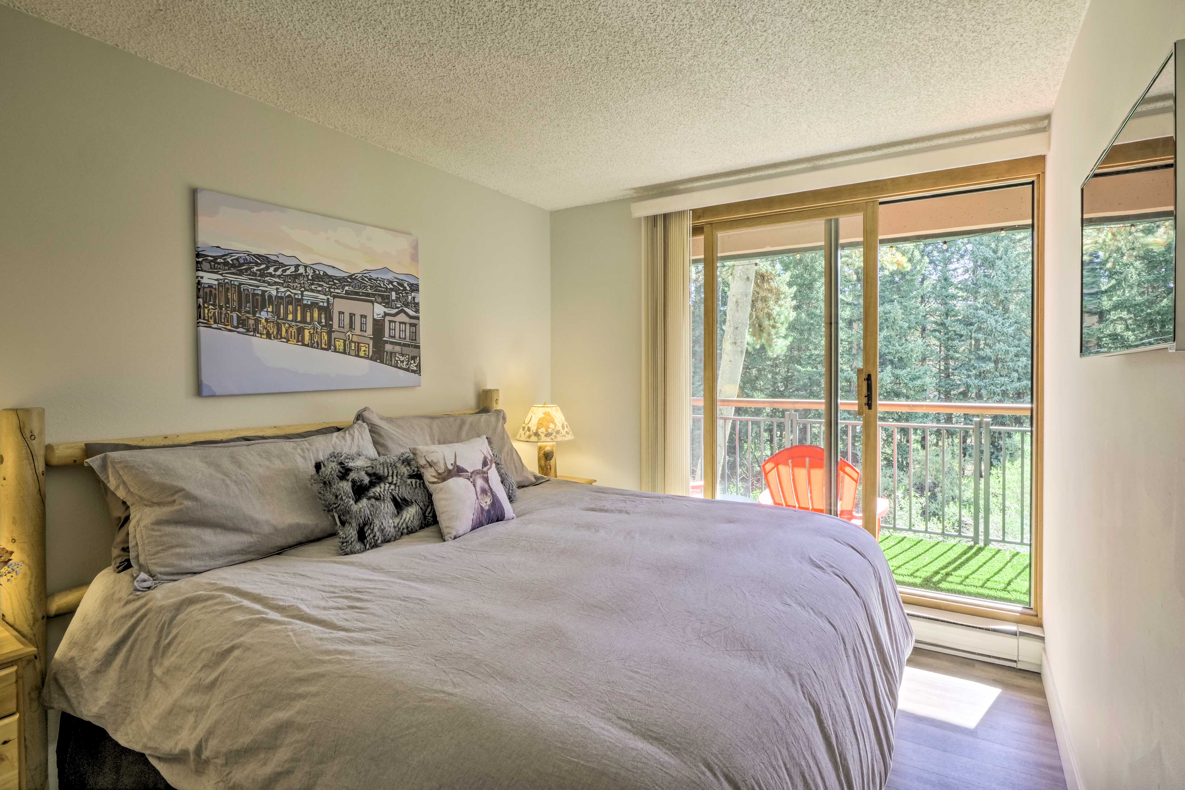 Two can cozy up in this spacious king bed.