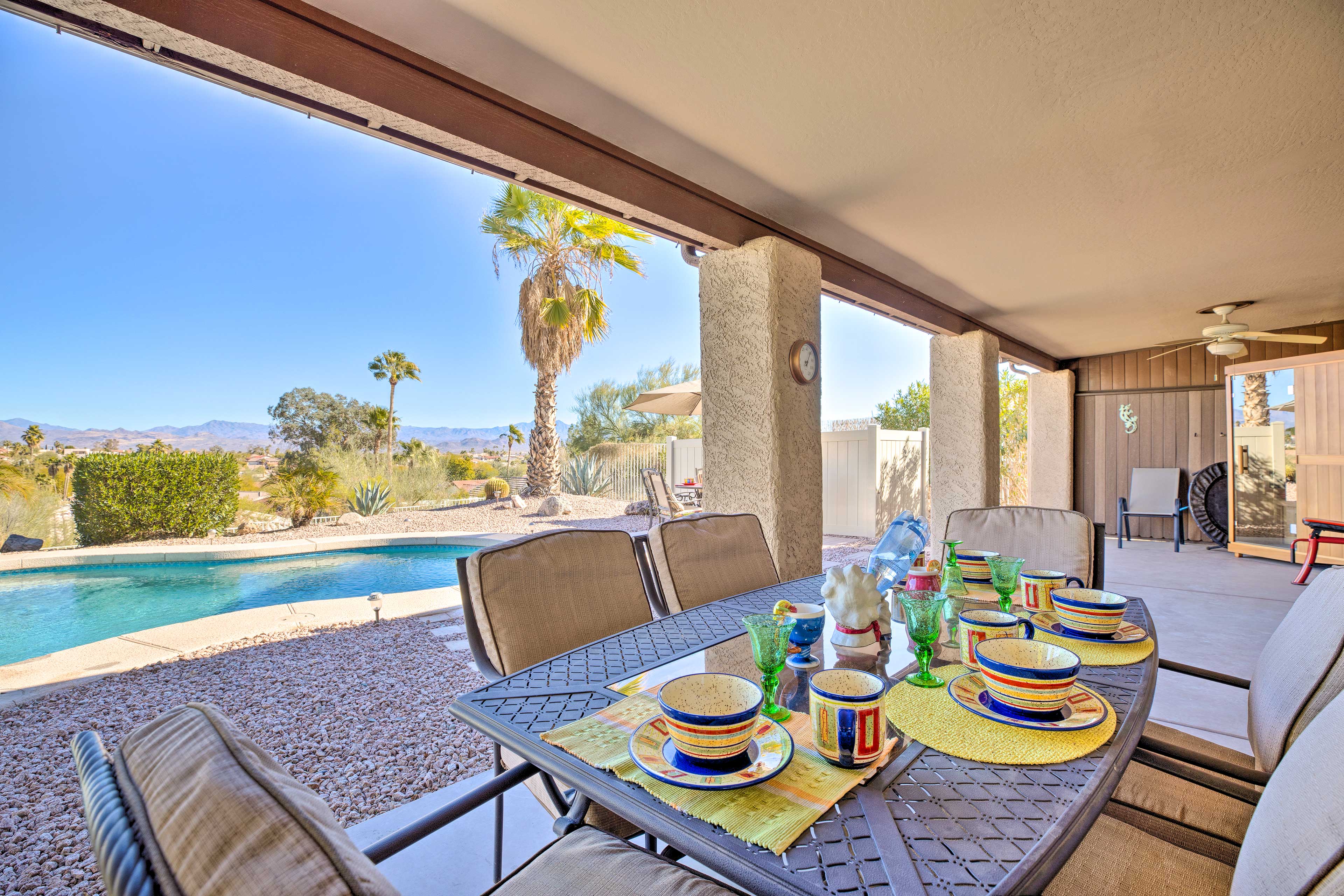 Private Covered Patio | Mountain Views | Sauna | Pool