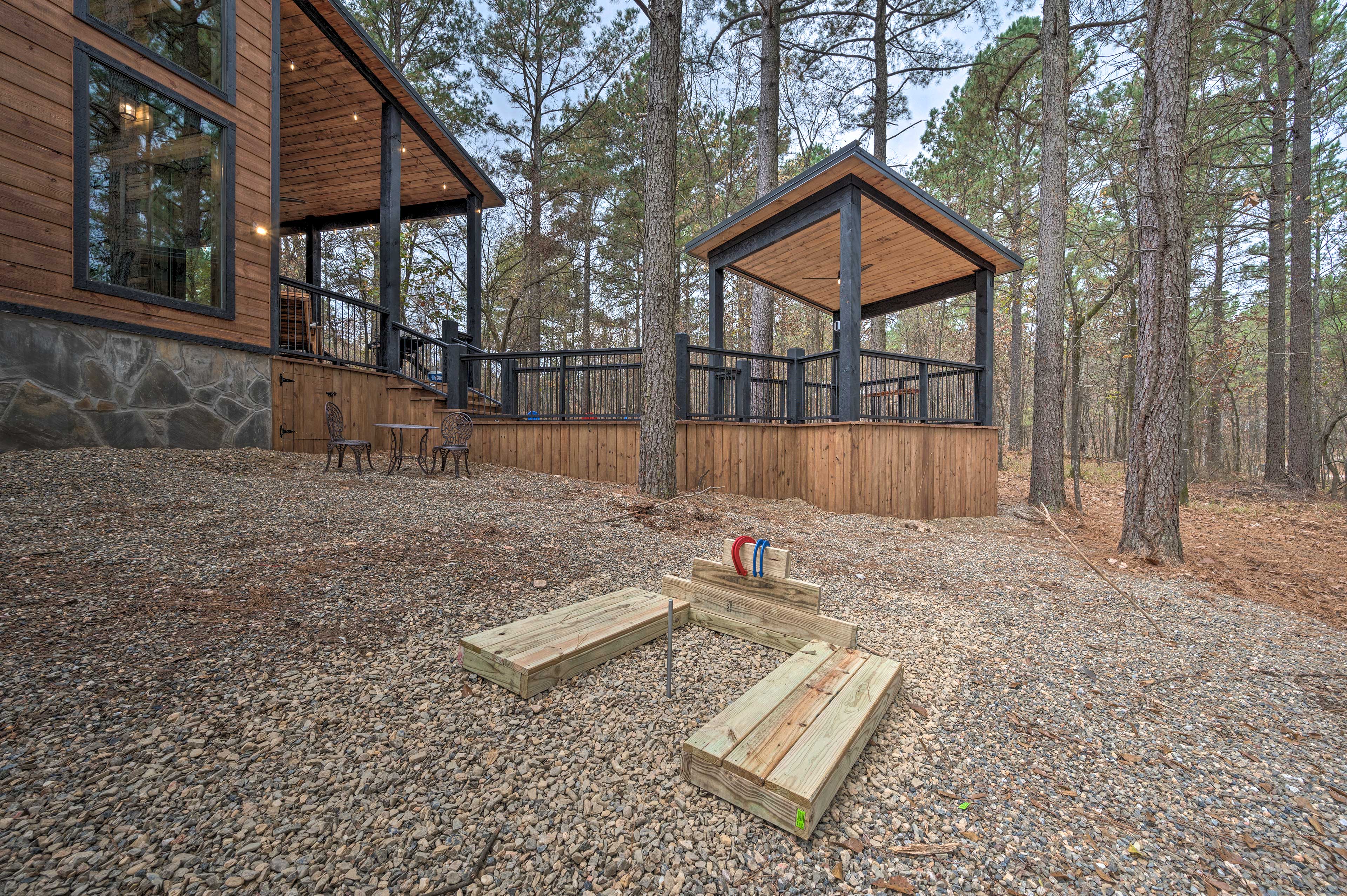 Cabin Exterior | Horseshoe Pit | Hot Tub Not Pictured