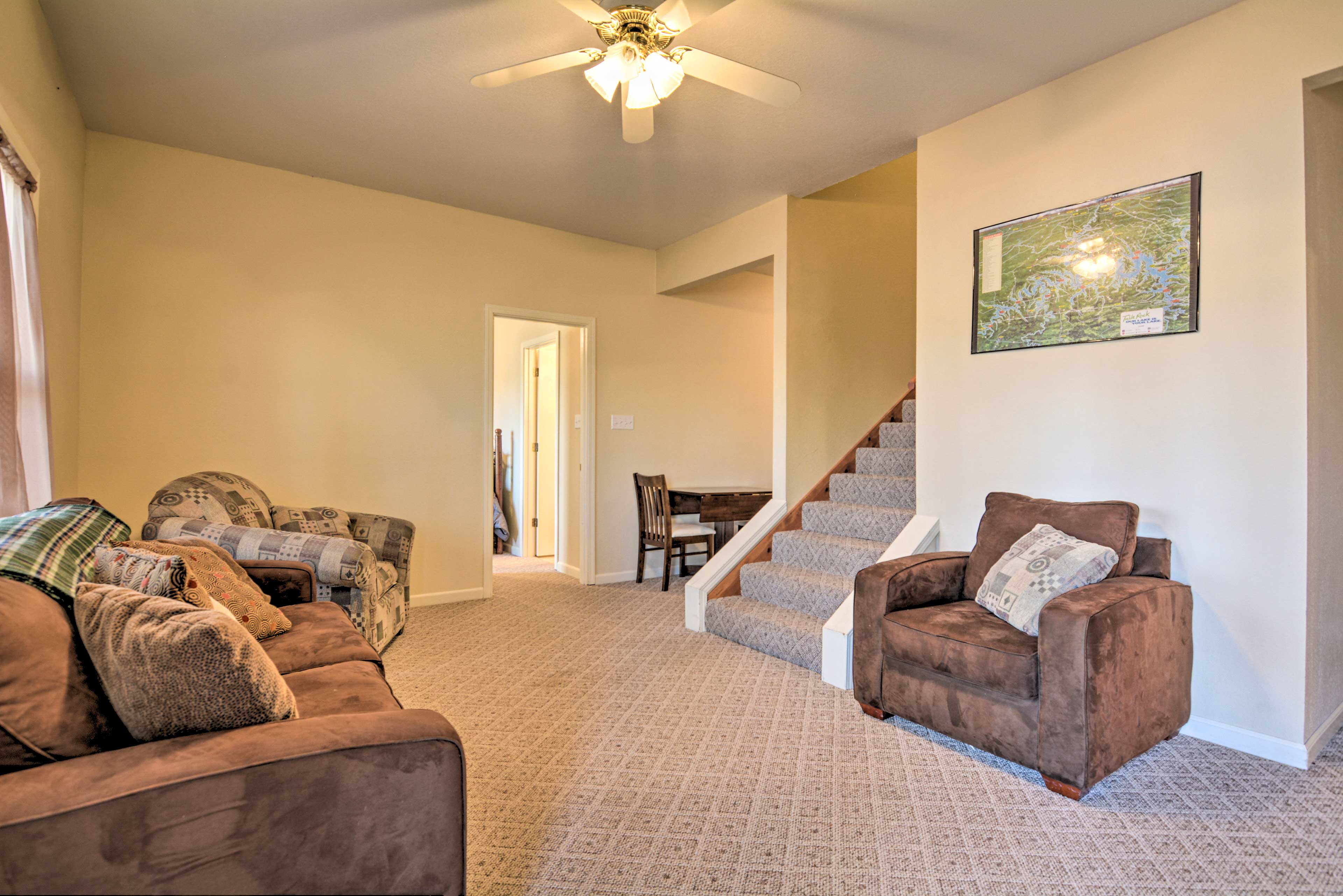 Basement Living Room | Laptop-Friendly Workspace