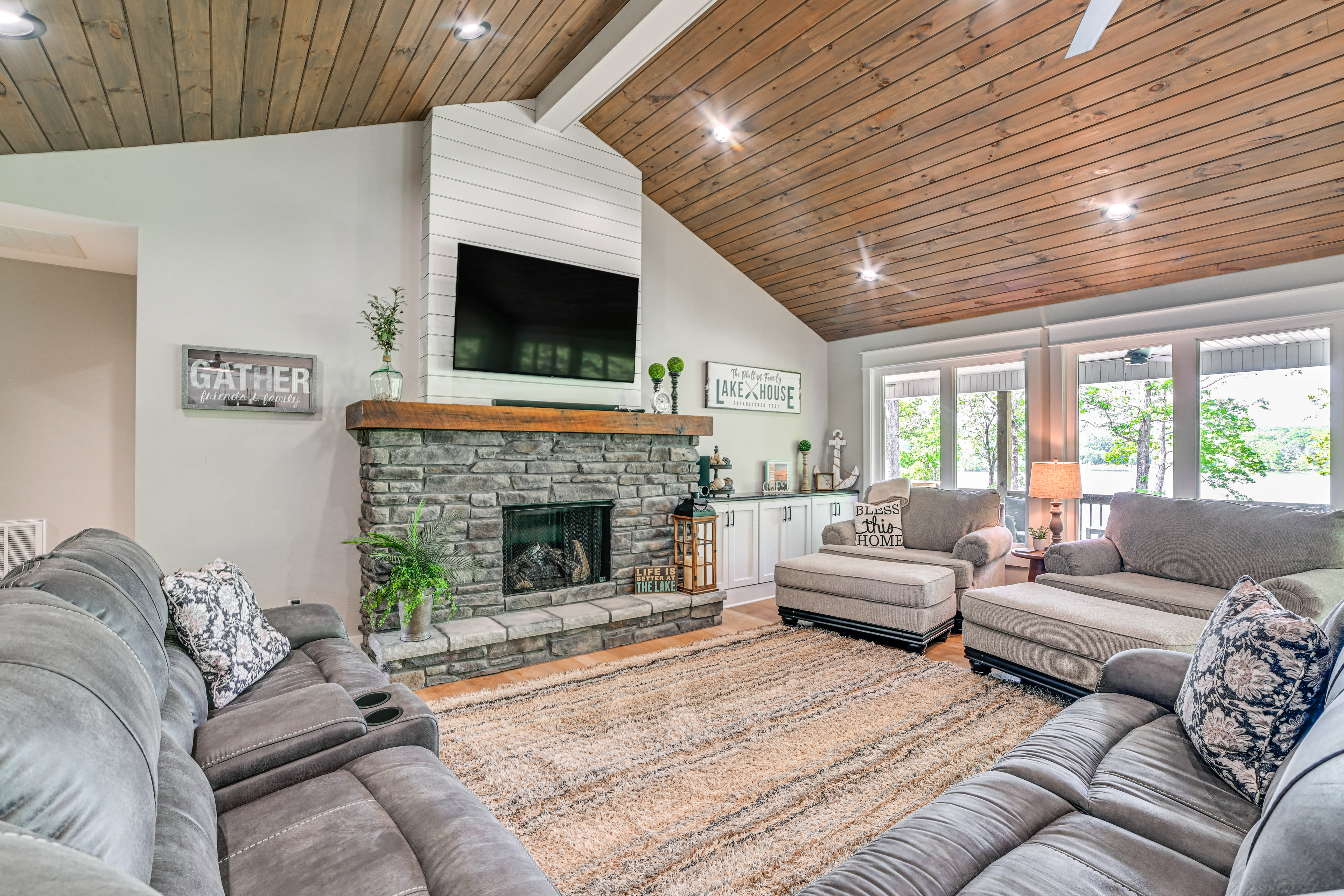 Living Room | 1,400 Sq Ft | Wood-Burning Fireplace | Smart TV