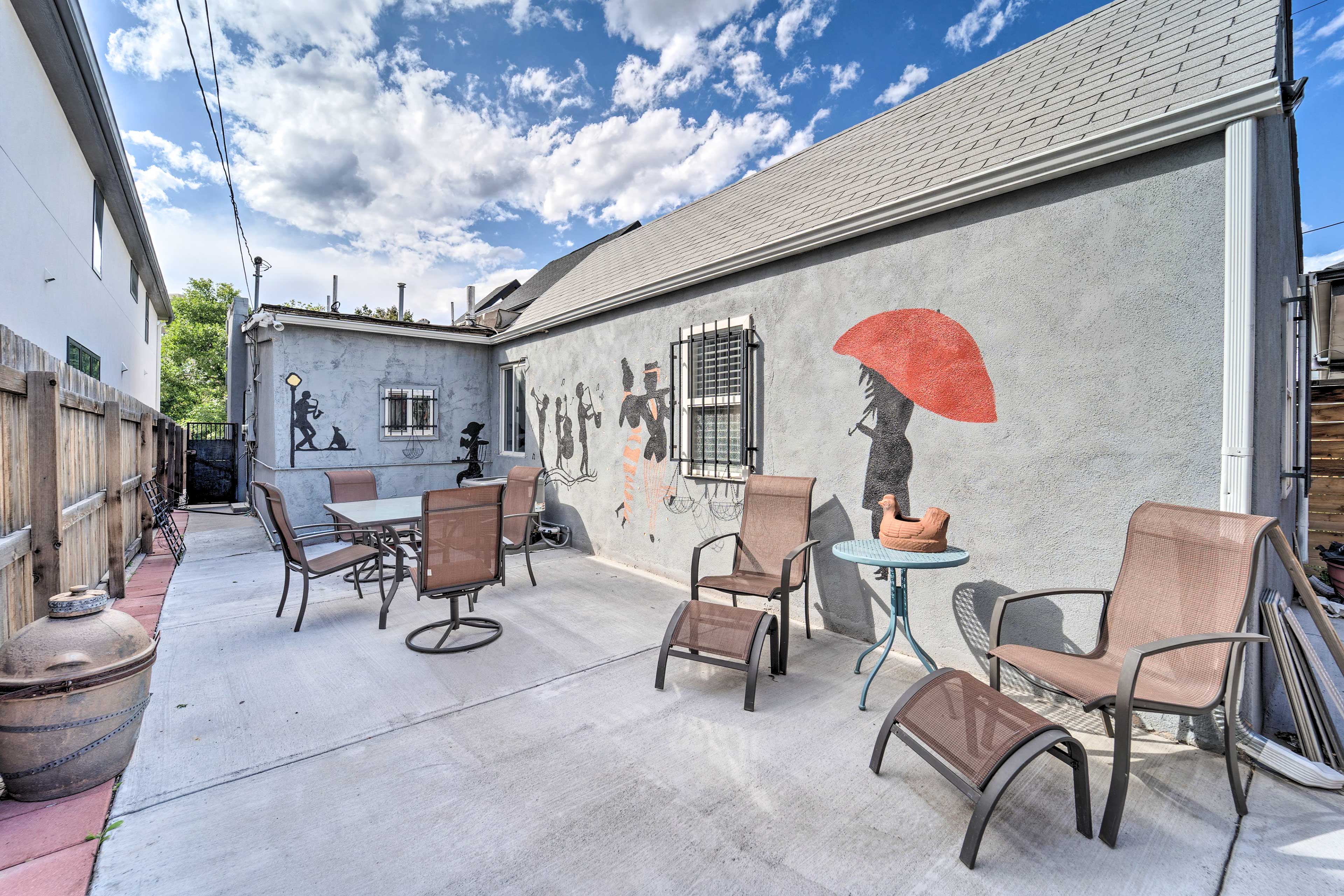 Private Patio | Ample Seating | Walk to Restaurants & Grocery Stores